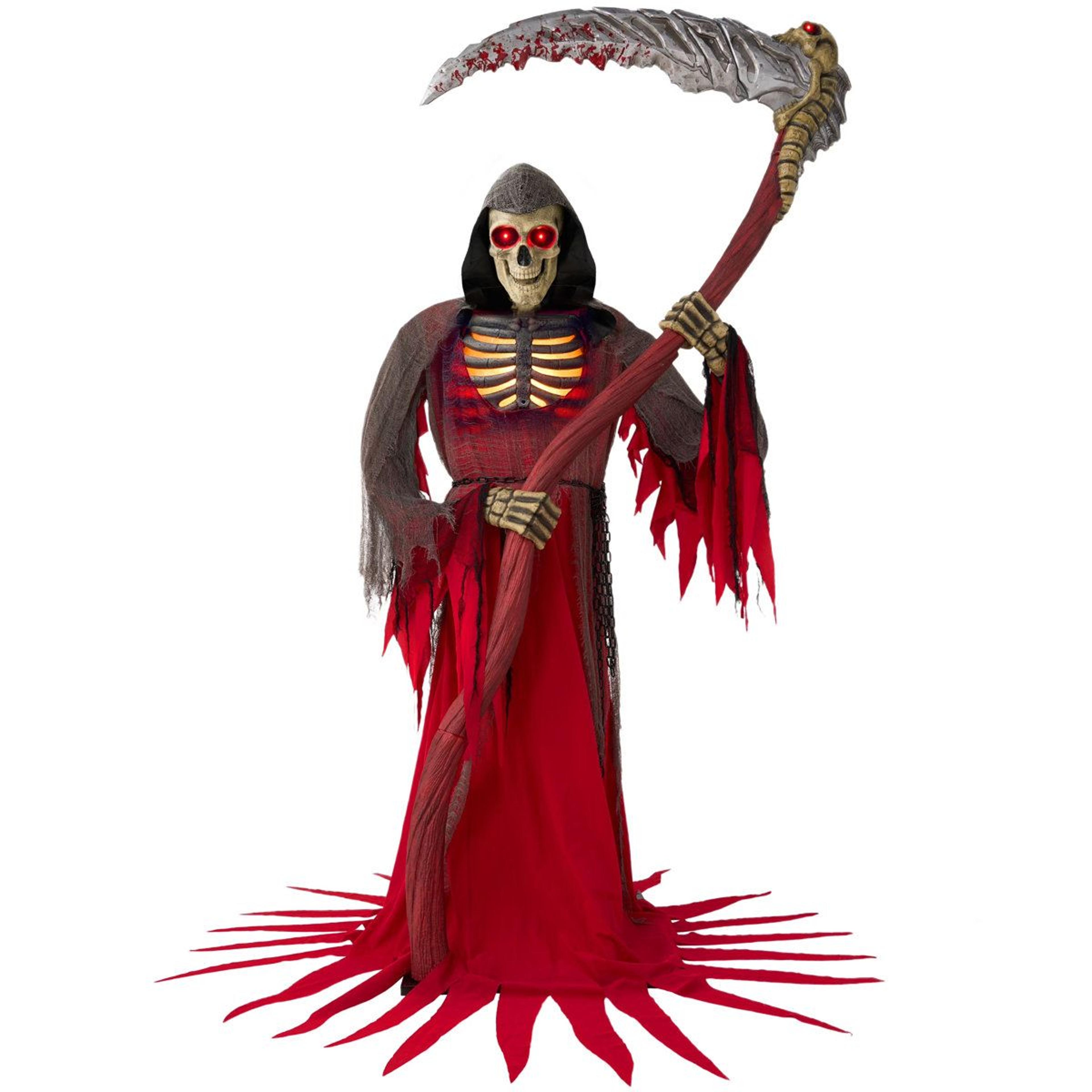 7ft animated standing grim reaper animatronic with motion sensor scythe and light effects
