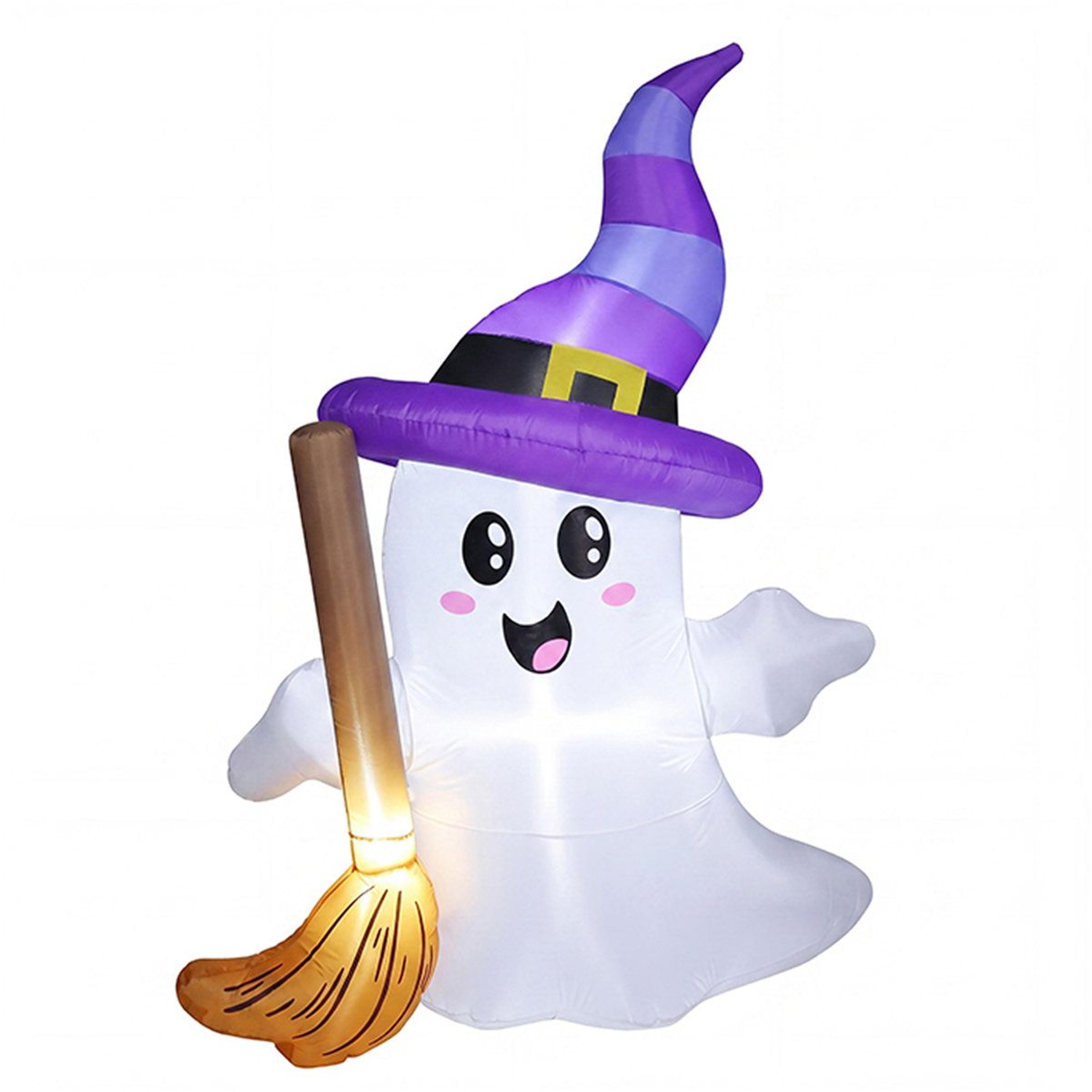 6ft halloween inflatable ghost outdoor decoration with led lights and broom