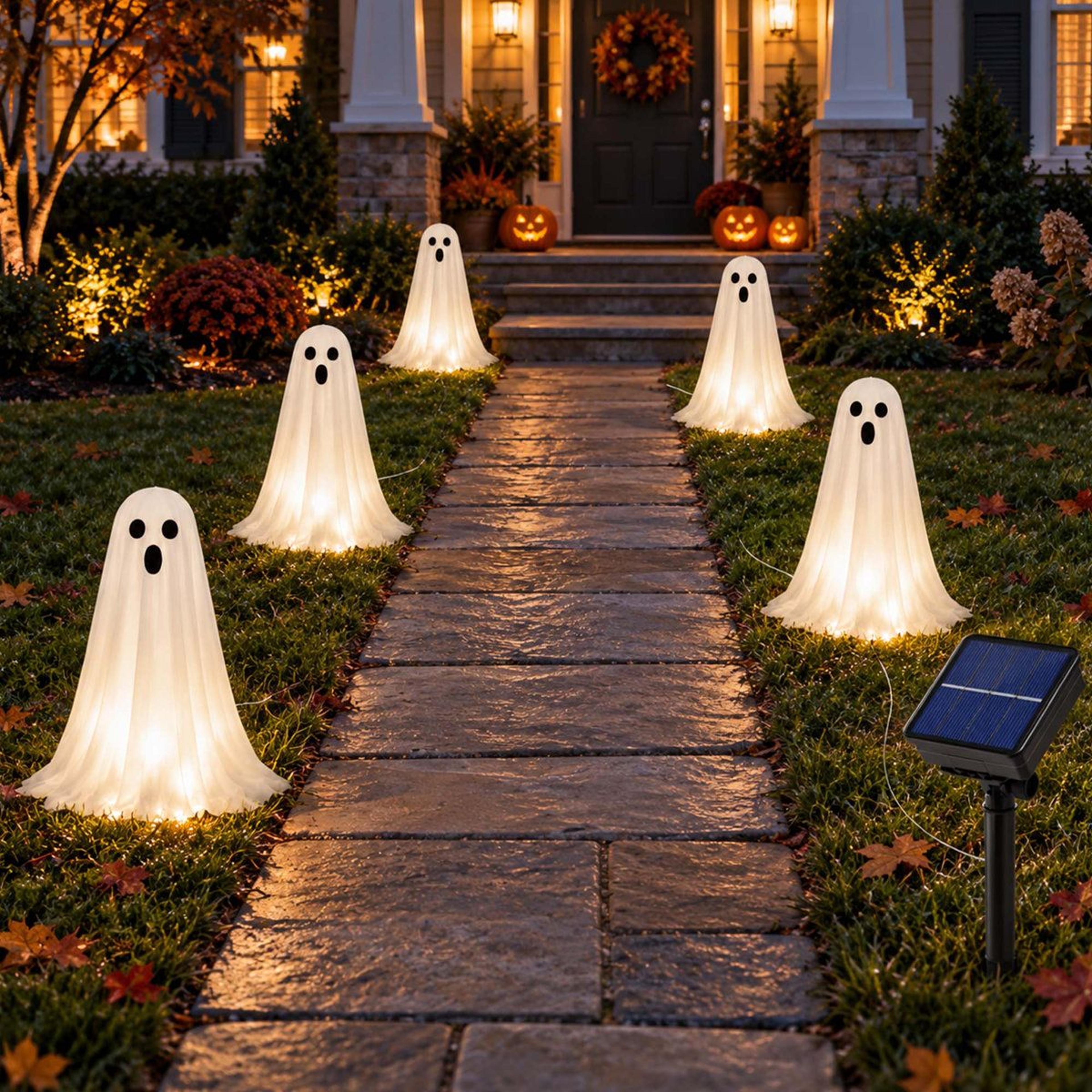 6 pack solar ghost stake lights outdoor halloween decor with 8 lighting modes