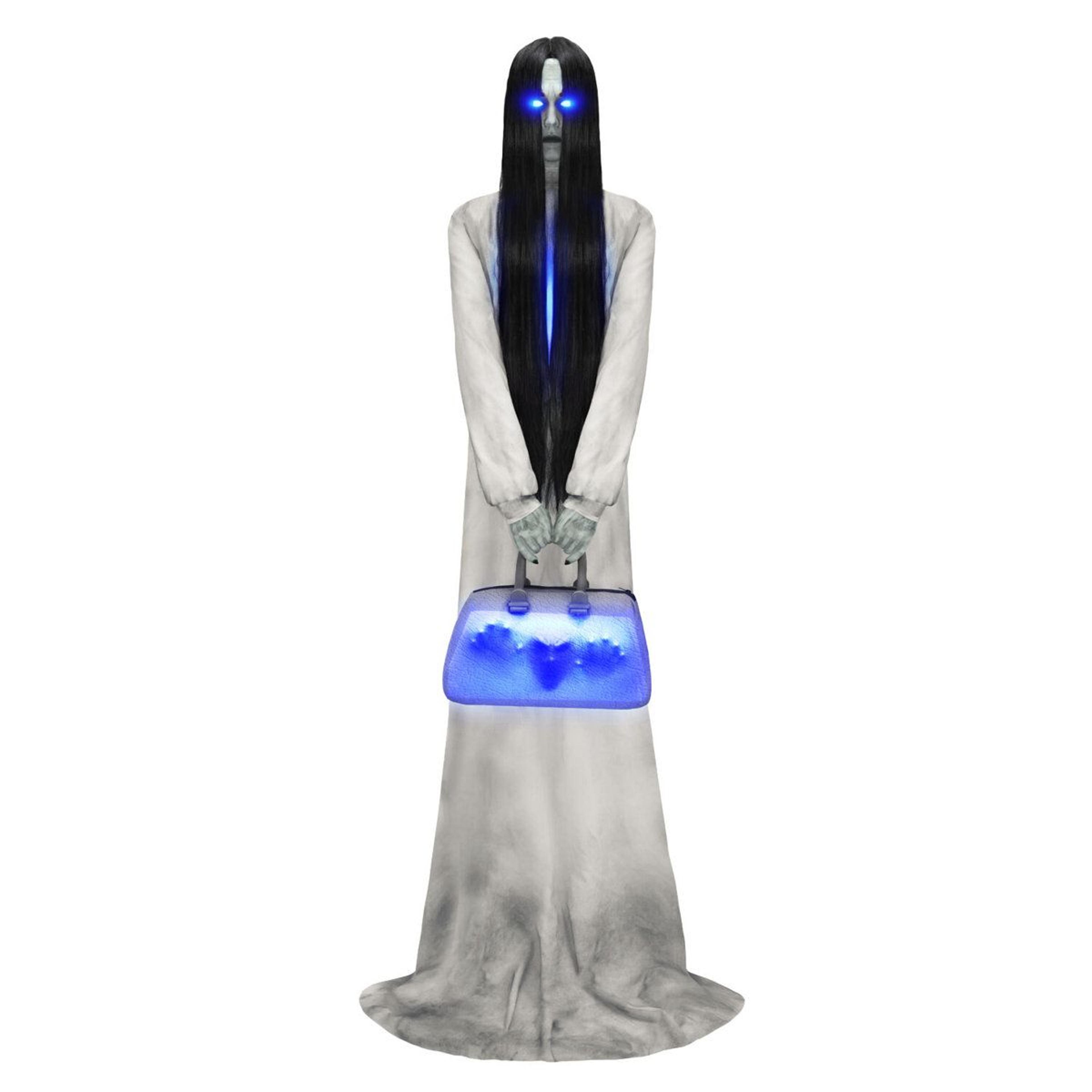 specter lady halloween animatronic with motion sensor and blue led lights 6ft 11in tall