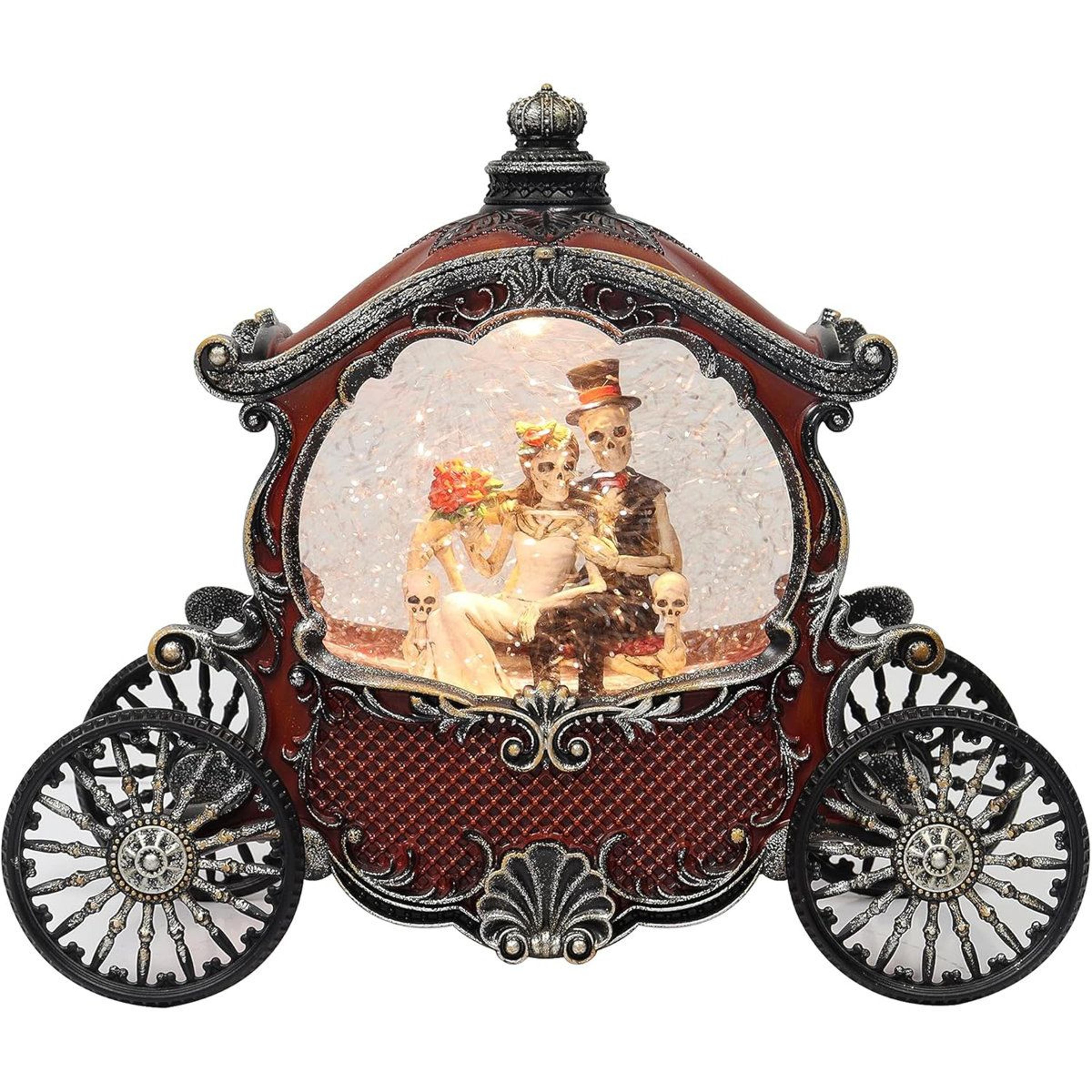 lighted skeleton couple carriage halloween decoration with water spinning led lights