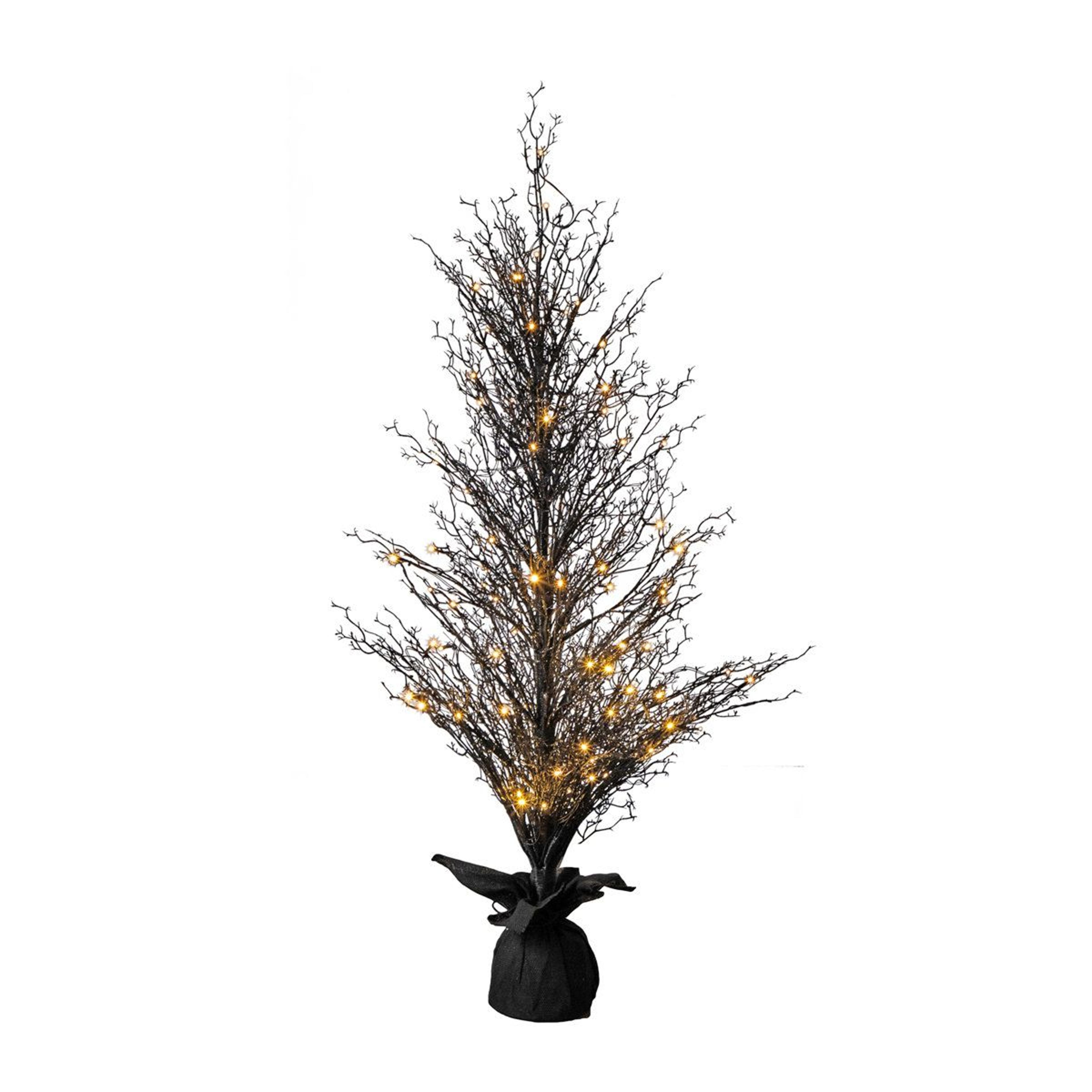 pre-lit halloween black twig artificial fall tree in burlap planter 5 foot