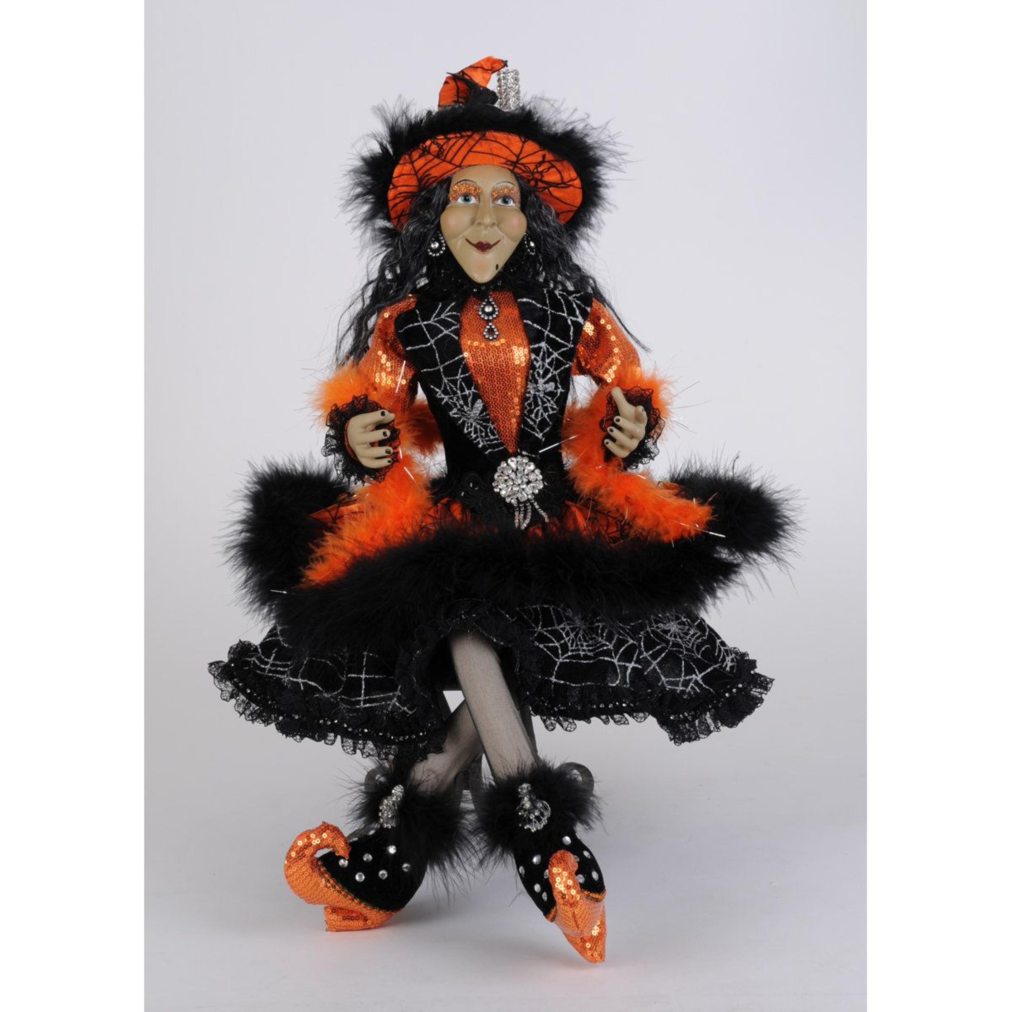 lighted glitzy orange witch figurine sitting indoor halloween decor 26 inch