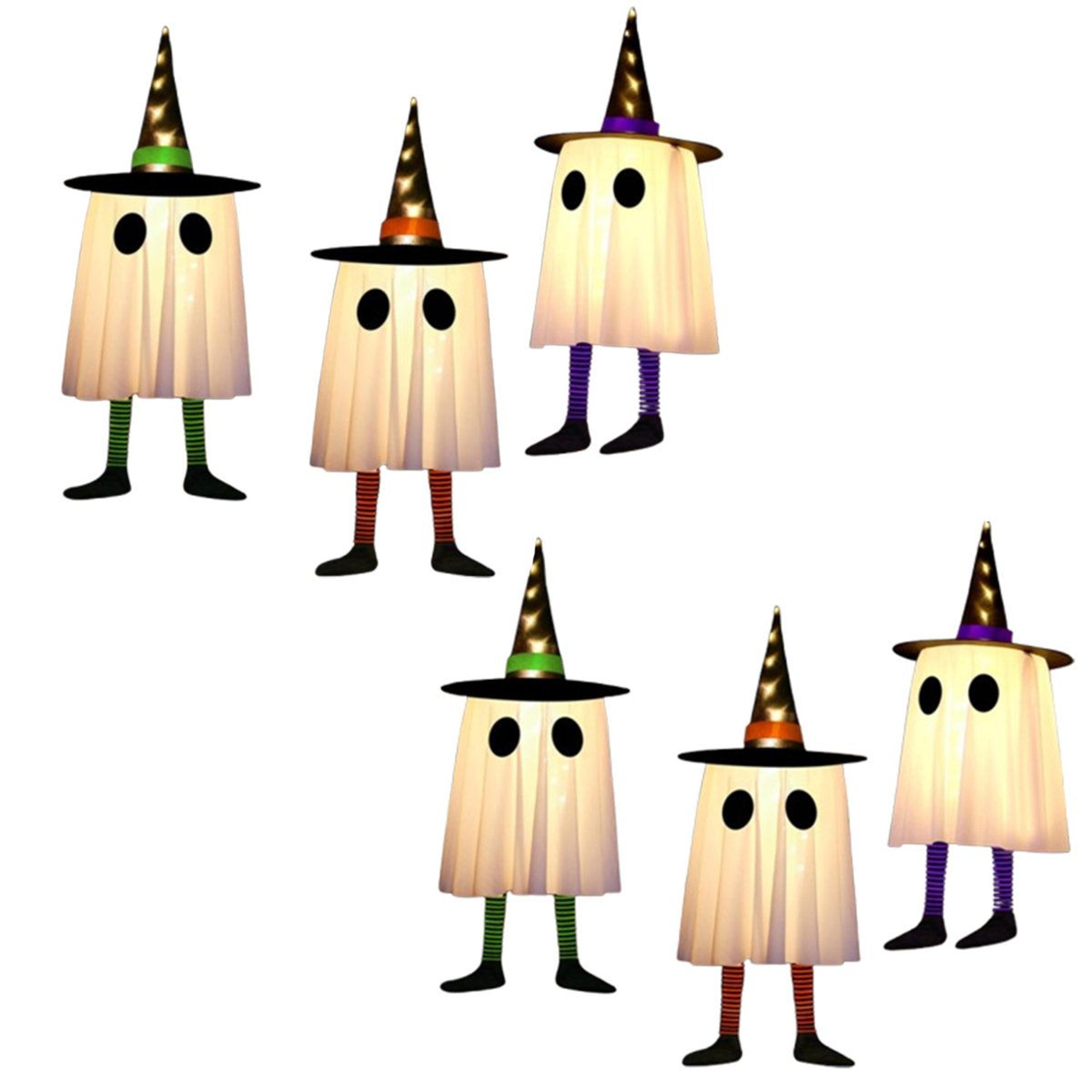 6 pcs halloween hanging ghosts with witch hats led battery powered outdoor decor
