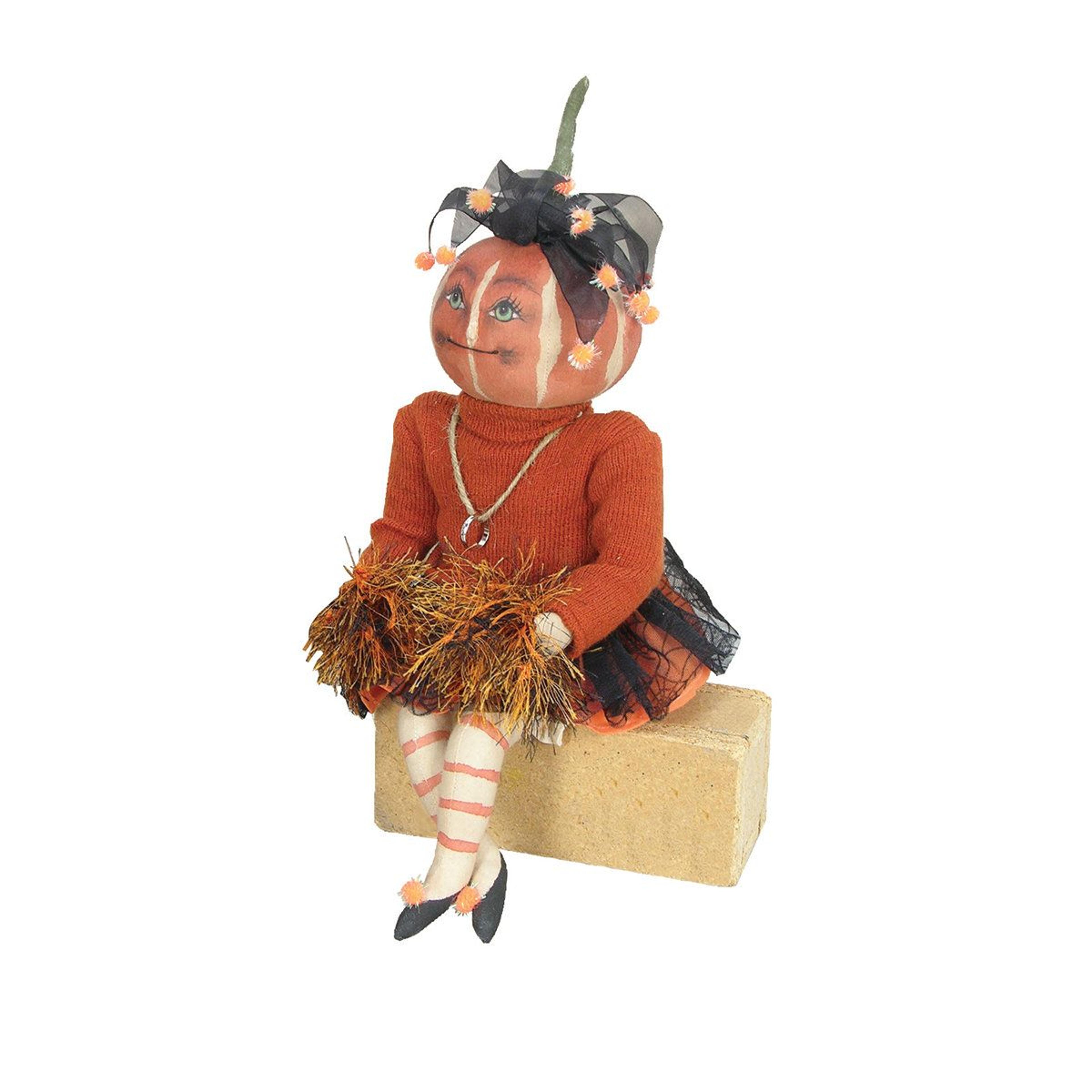 handcrafted halloween art doll figure indoor jack-o-lantern figurine orange