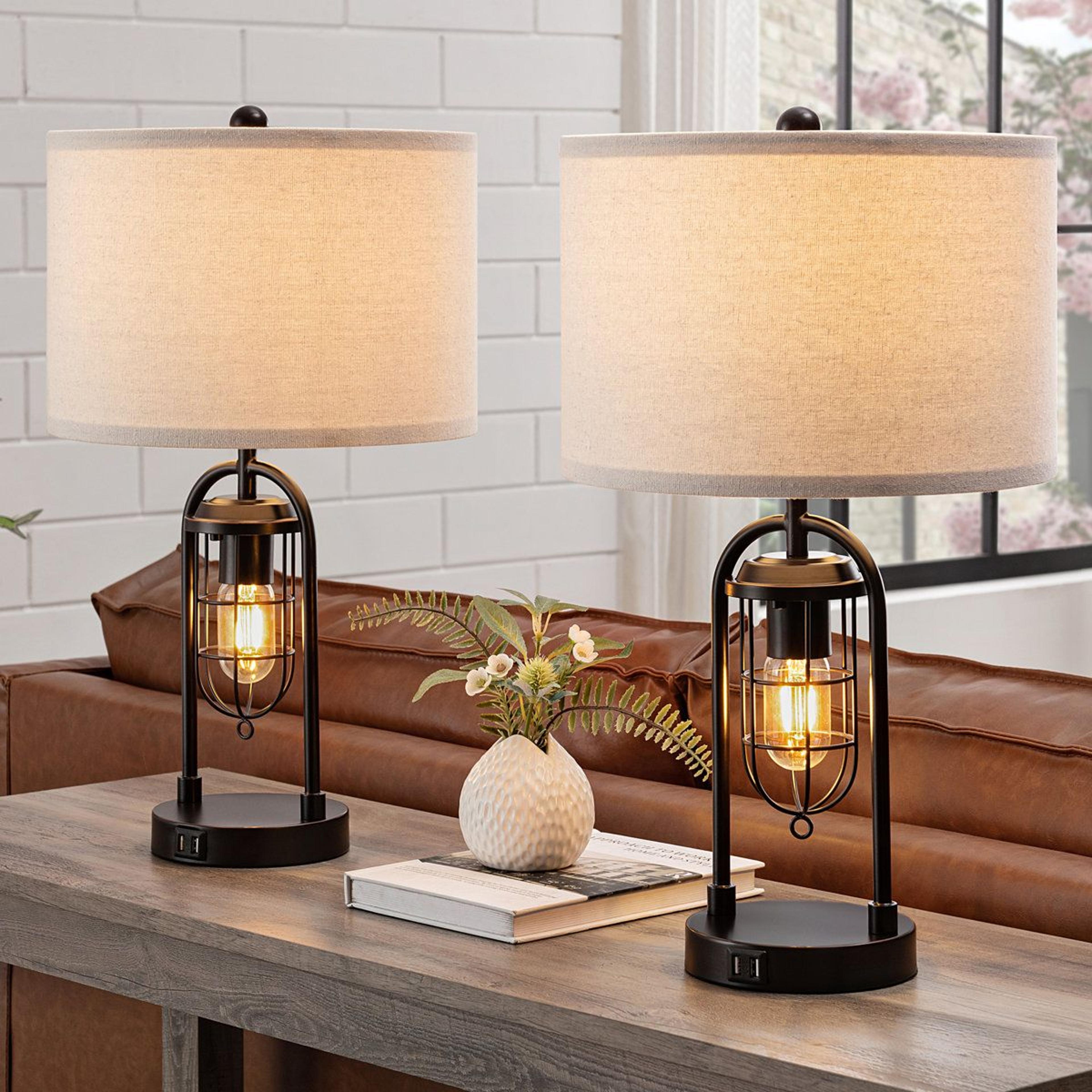 21.5 inch table lamp set with night light and dual usb charging ports dark bronze metal set of 2