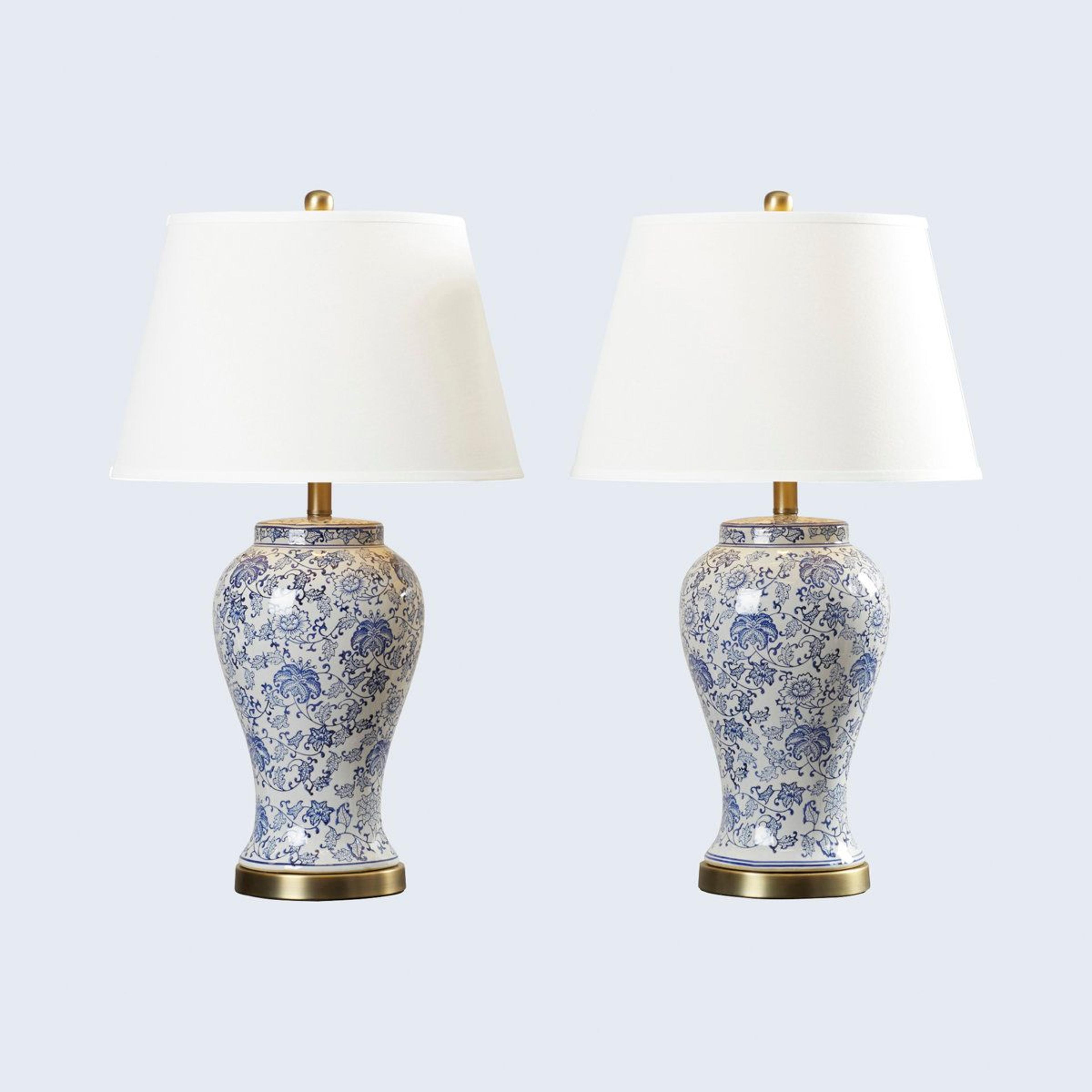ceramic table lamp set of 2 with floral motif and linen empire shade