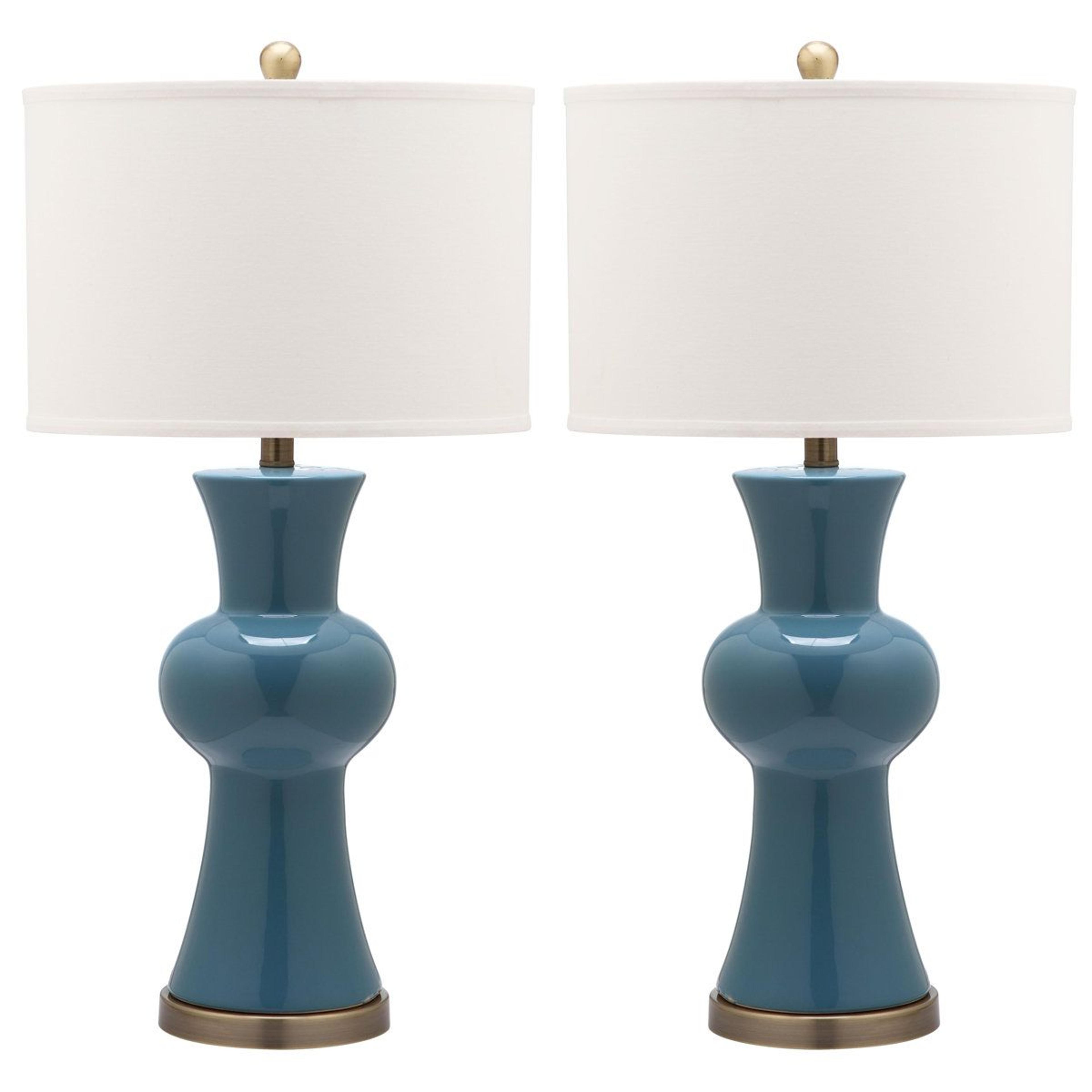 ceramic table lamp set of 2 with white drum shade 30 inch 120v plug in lighting