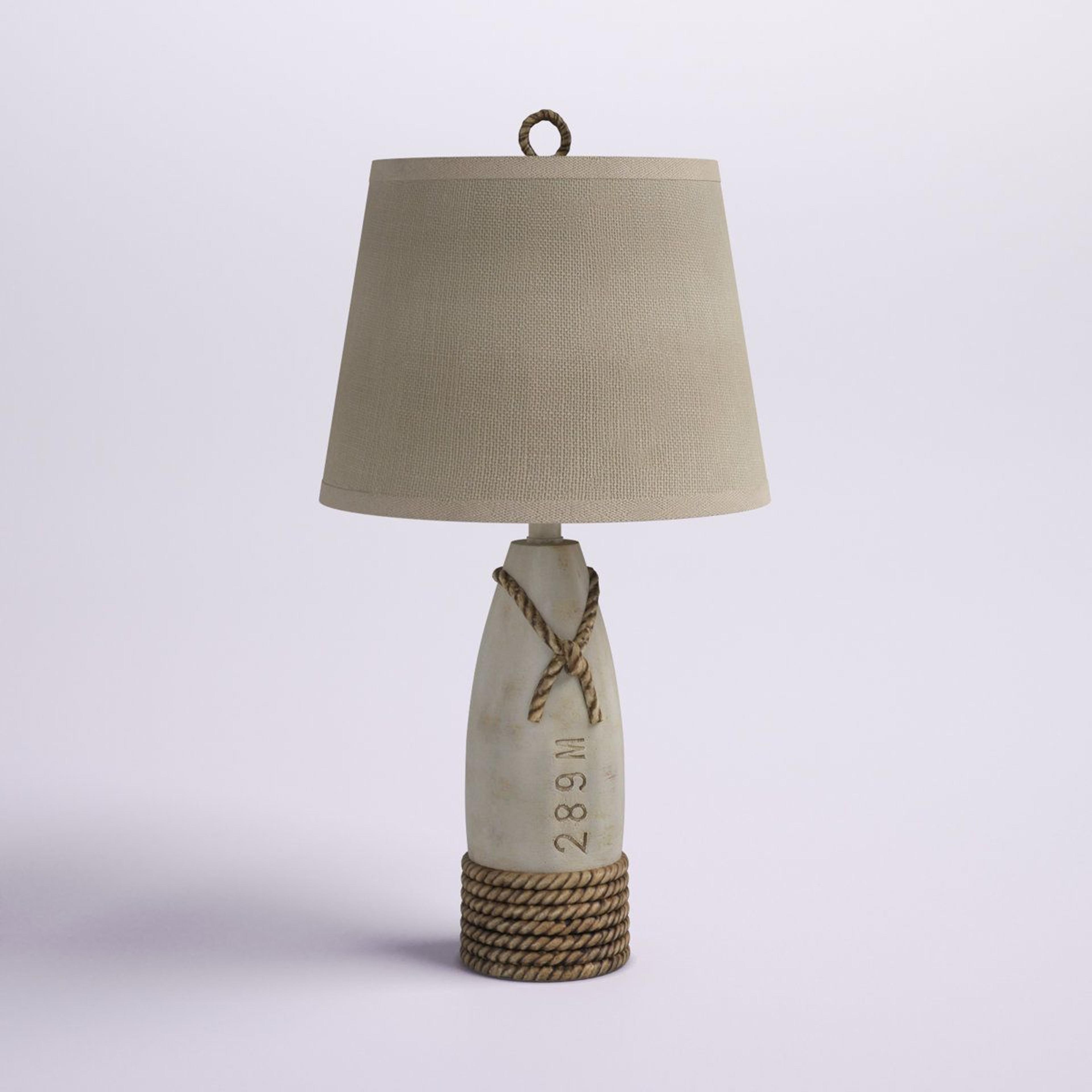 nautical coastal resin table lamp with buoy base and cream linen empire shade 26.25 inch