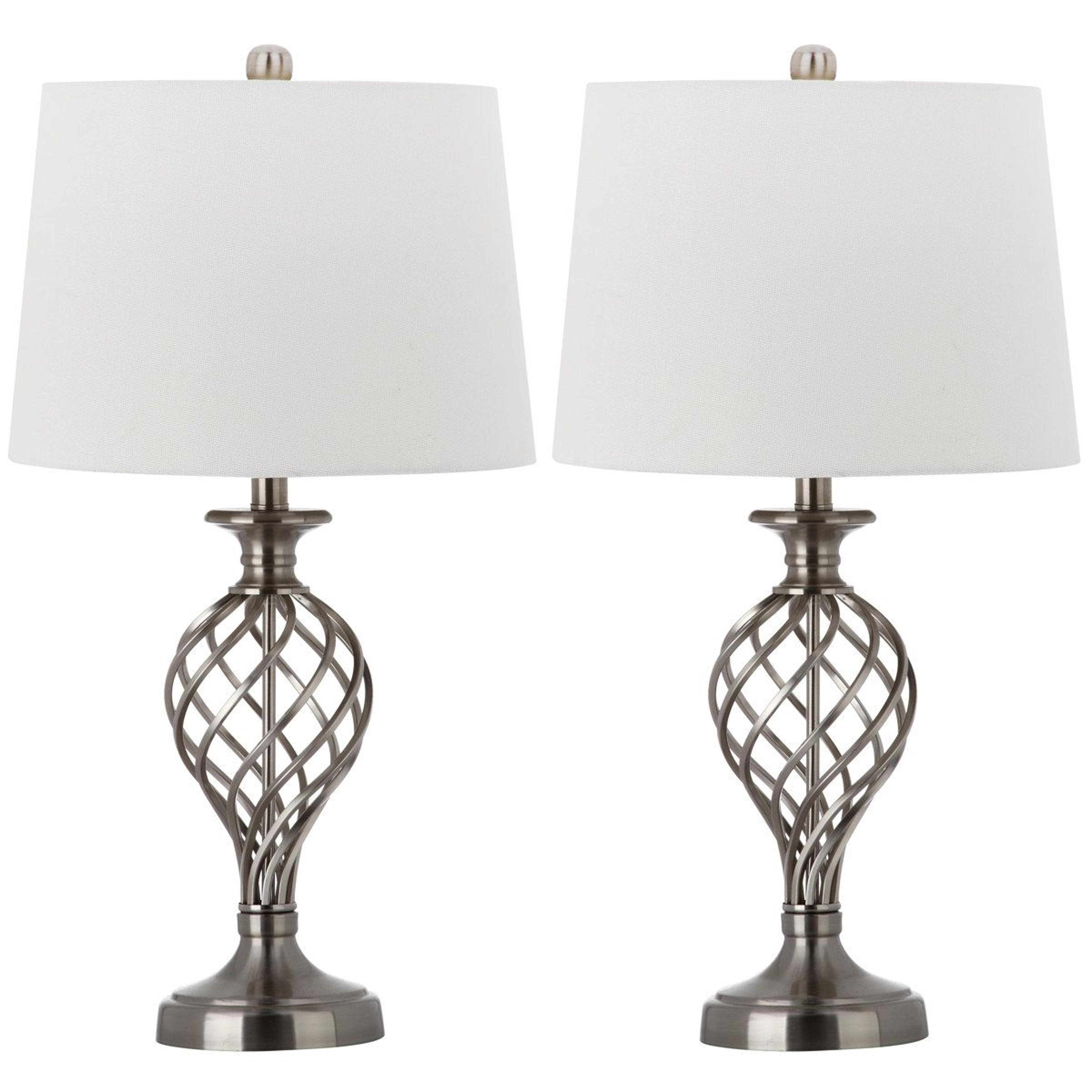 nickel twisted metal table lamp set of 2 with empire shade and cfl bulbs