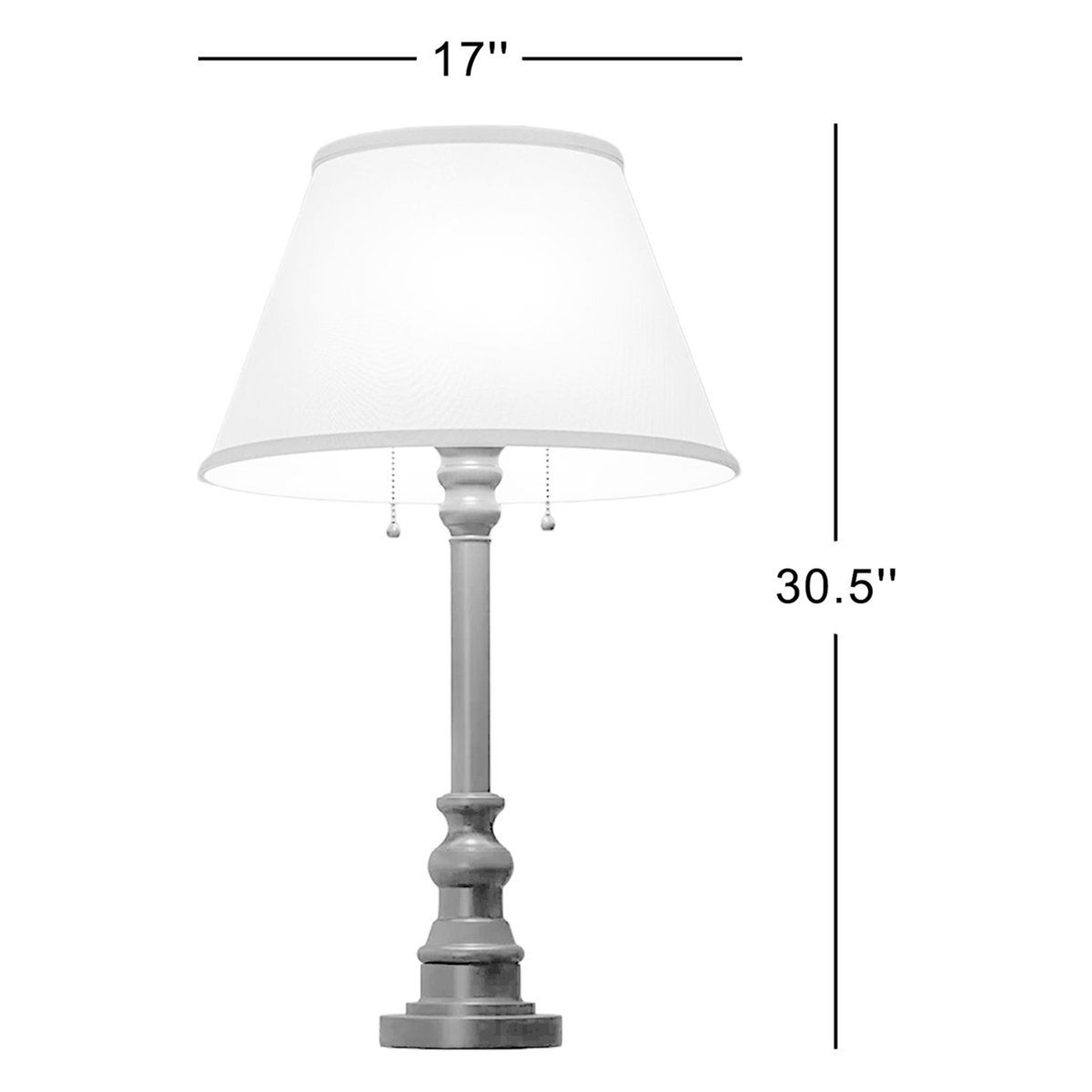 antique brass dual light table lamp with linen shade 30.5 inch