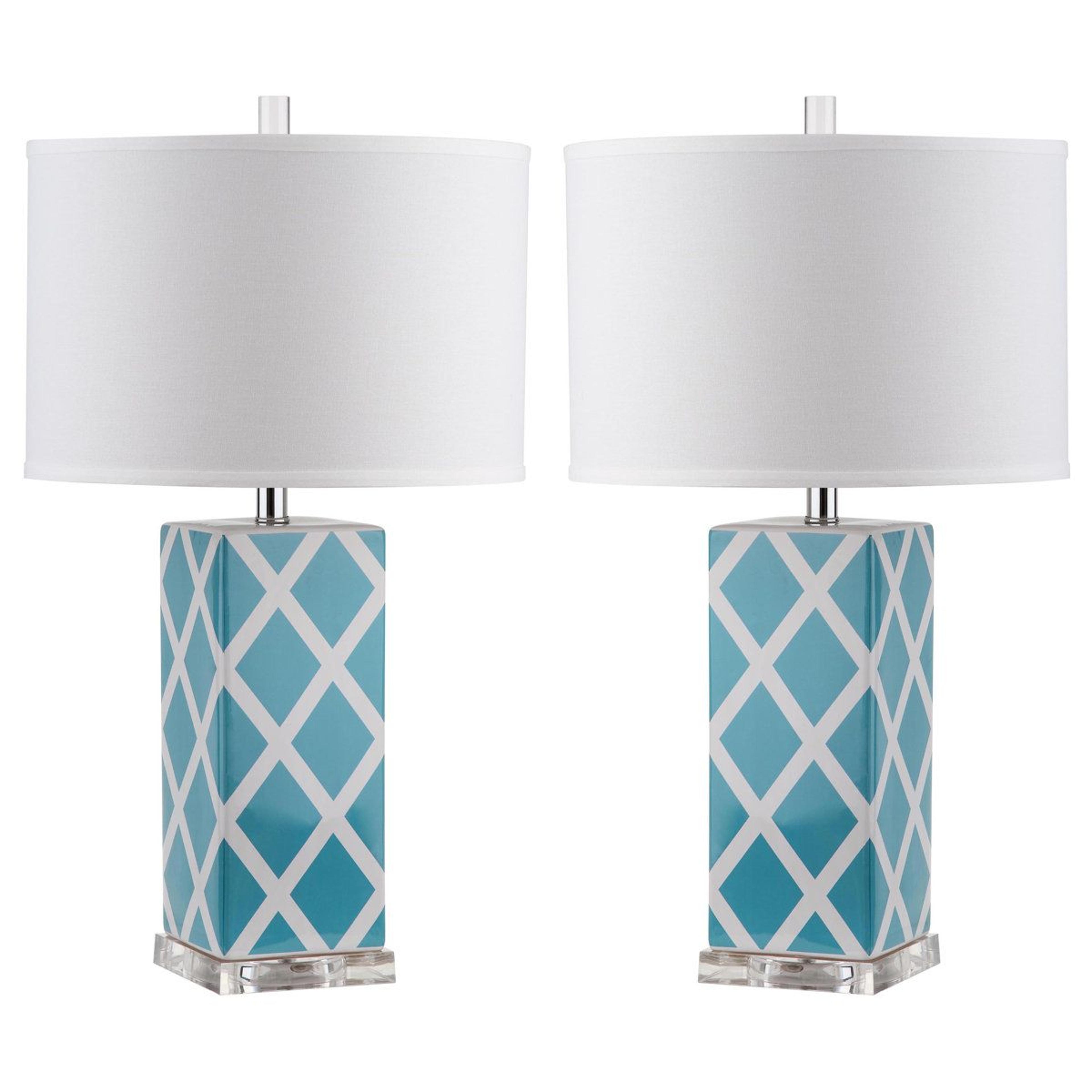 ceramic table lamp set of 2 with geometric light blue rectangular base