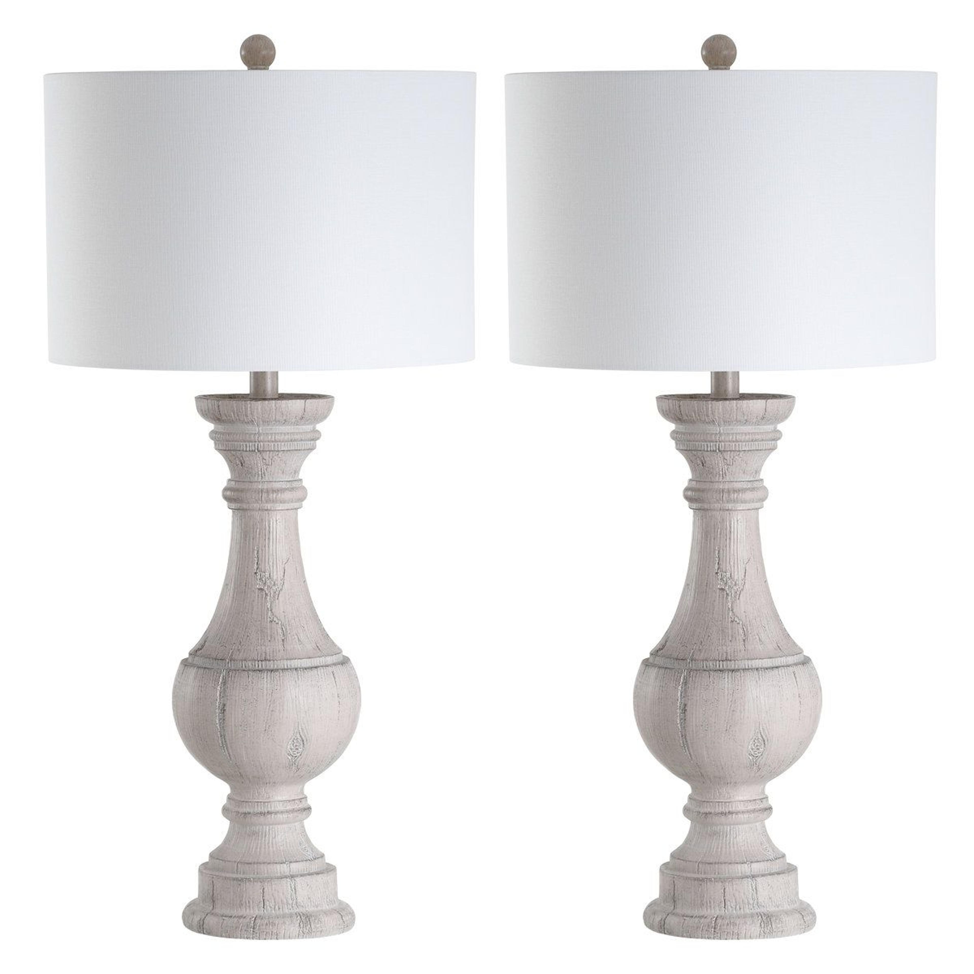 resin table lamp set of 2 with white cotton drum shade and led bulbs