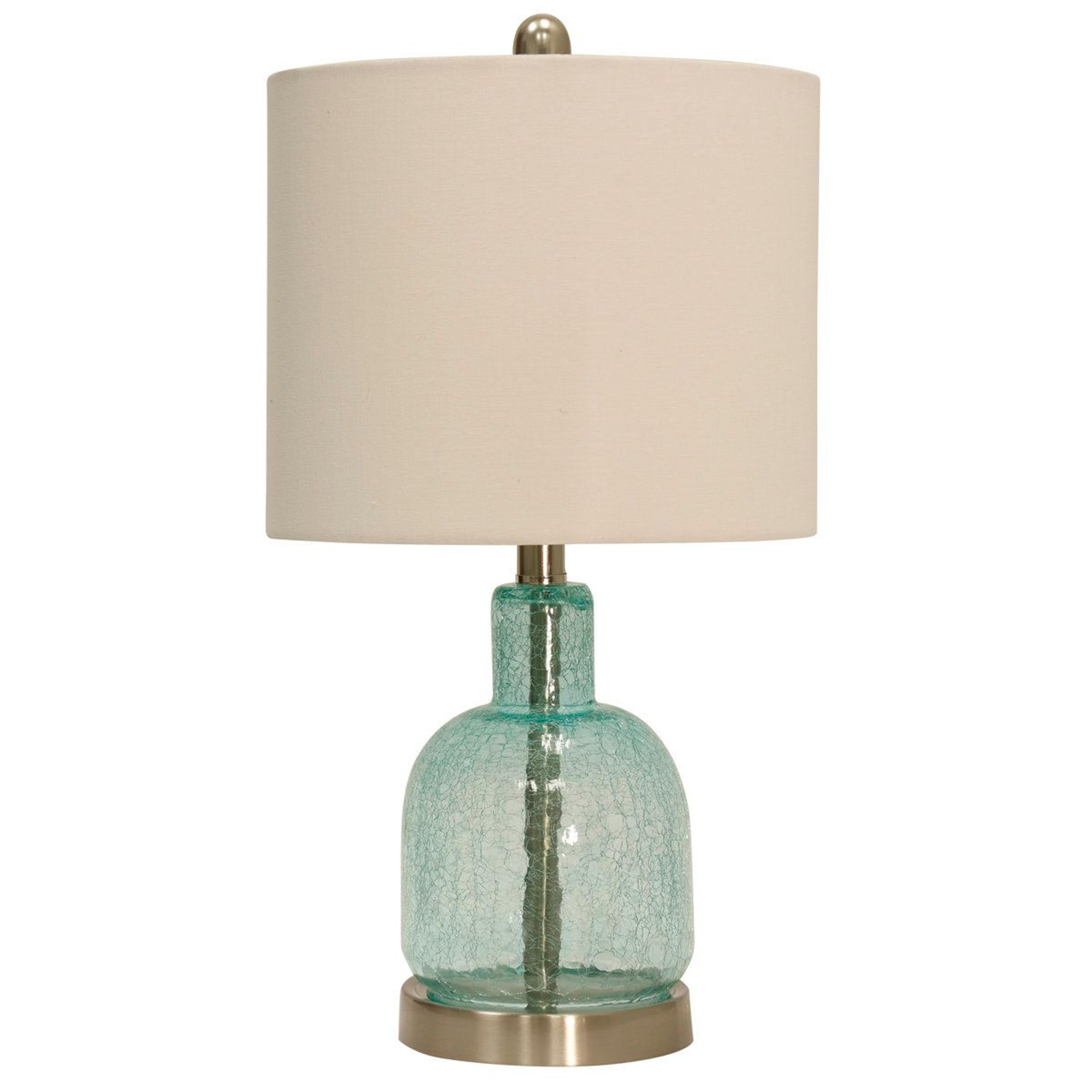 20 inch seafoam green glass table lamp with fabric drum shade
