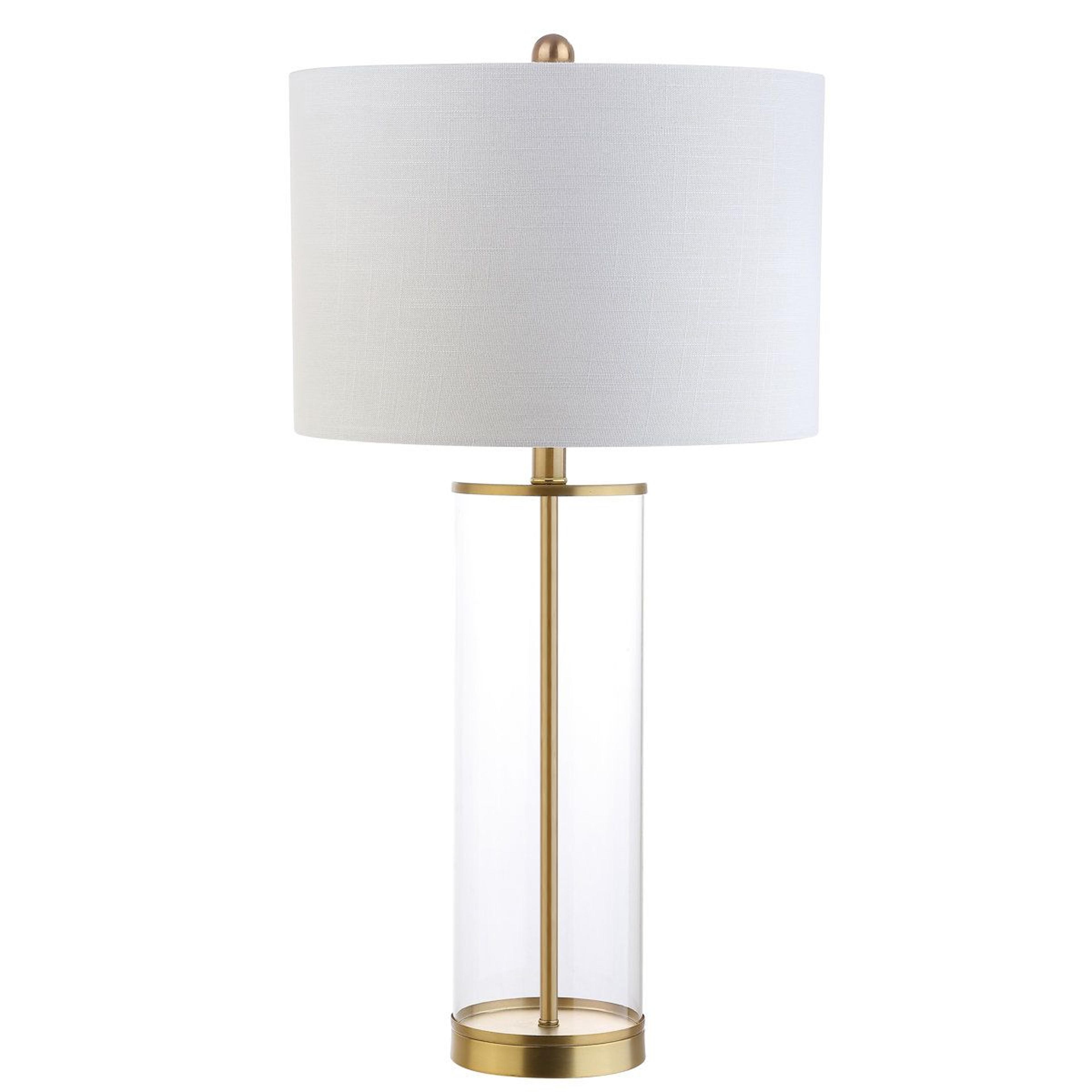 clear glass table lamp with drum shade and led bulb