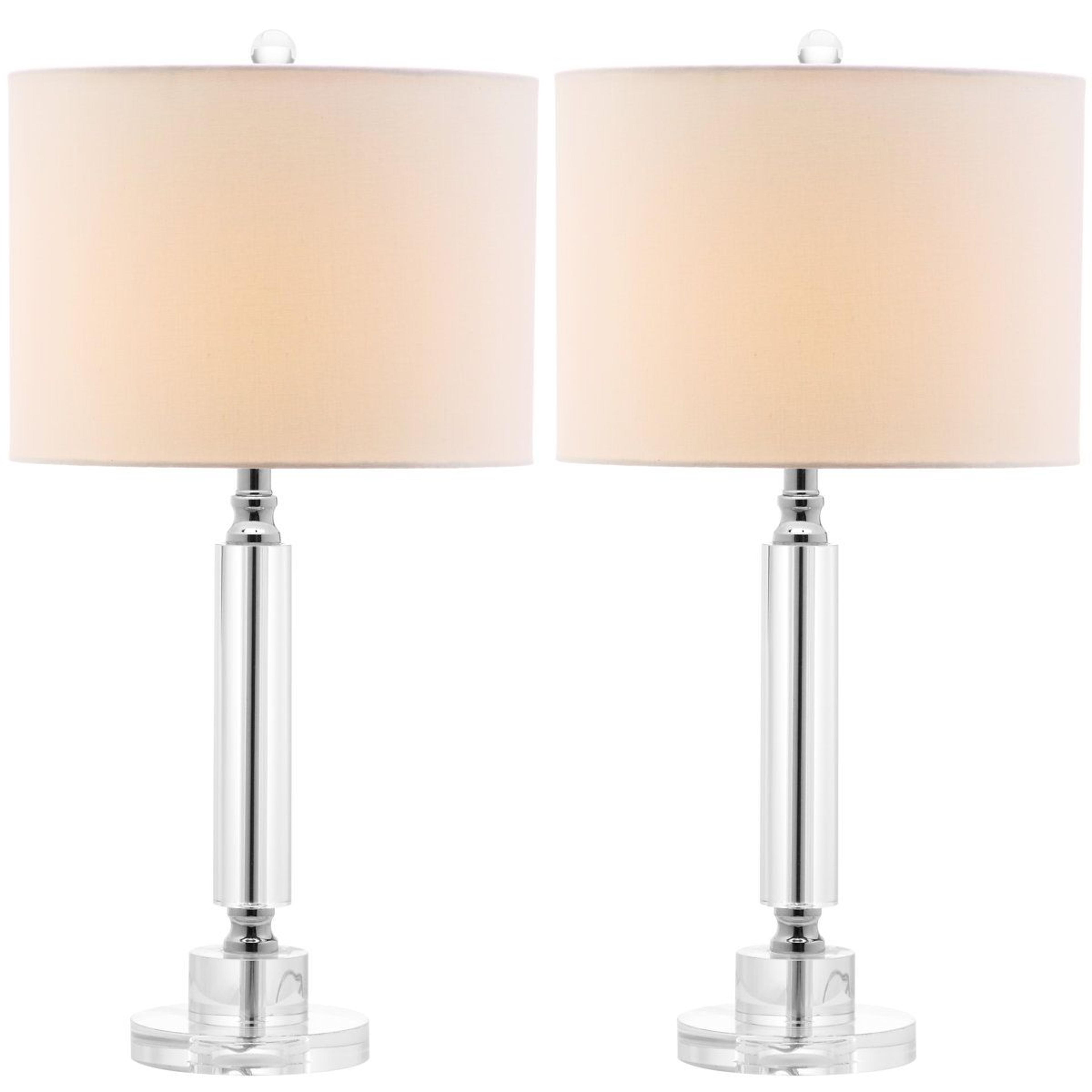 deco column art deco crystal table lamp set of 2 with off white drum shades