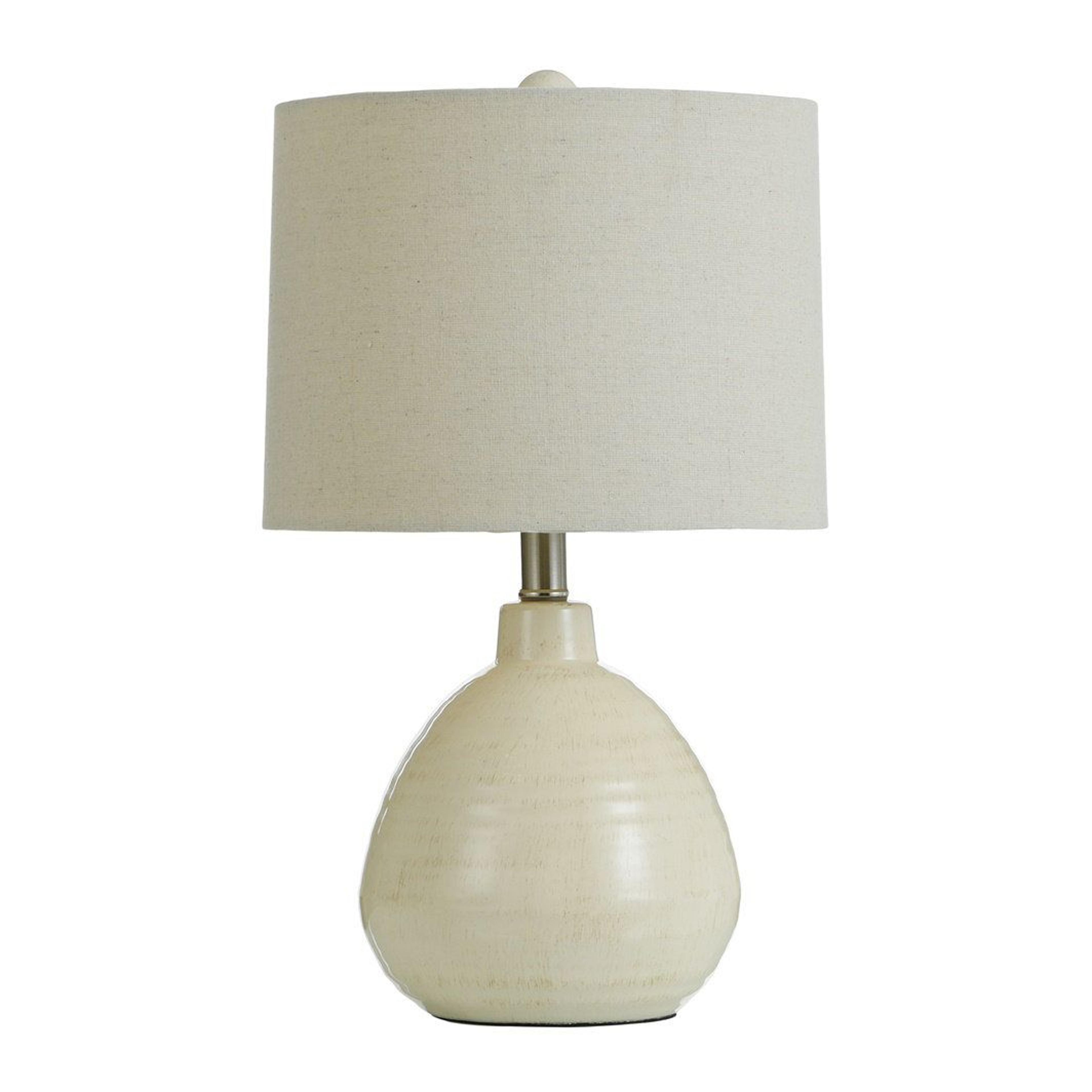 21 inch ceramic accent table lamp with beige linen drum shade