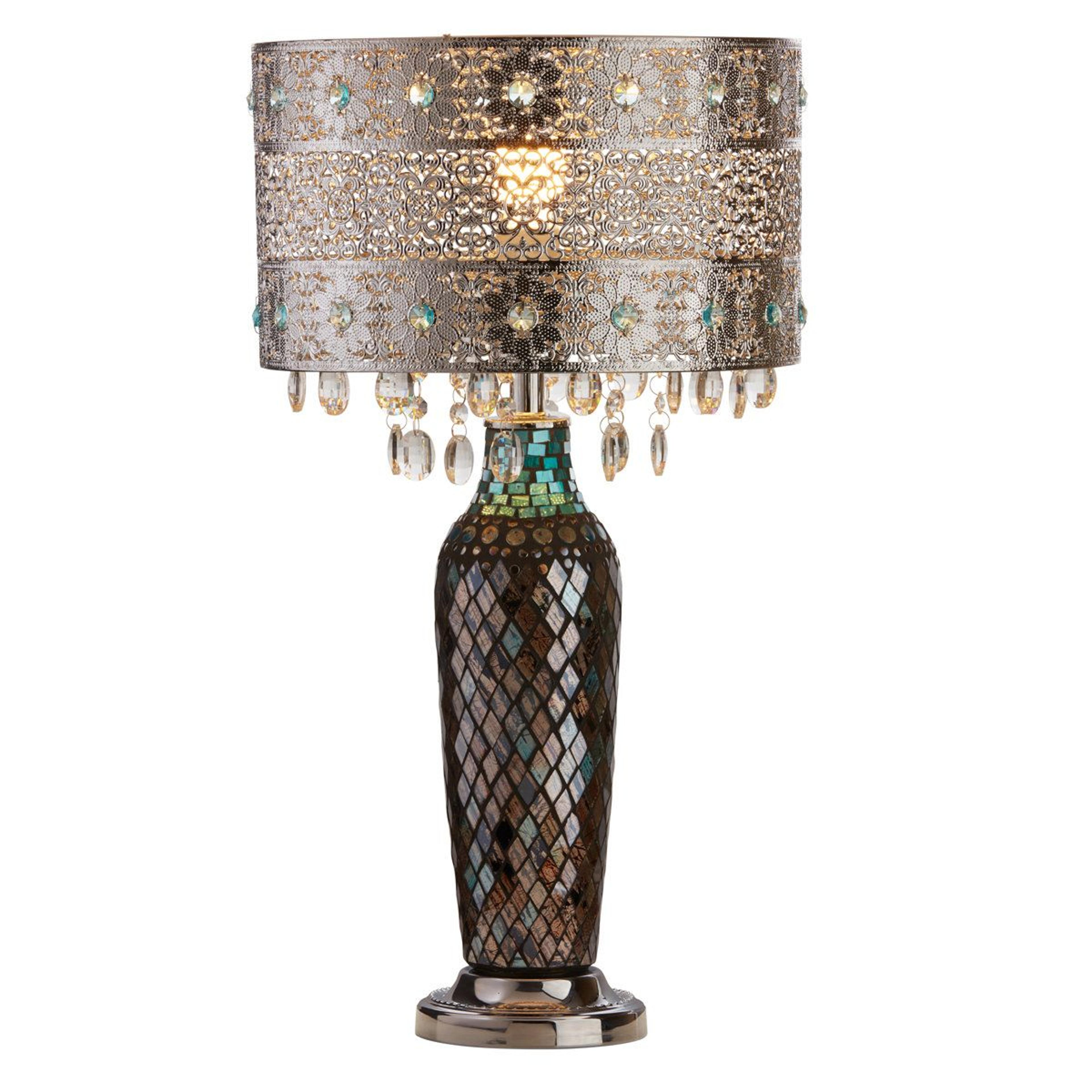 cascading jewel mosaic table lamp with crystal shade