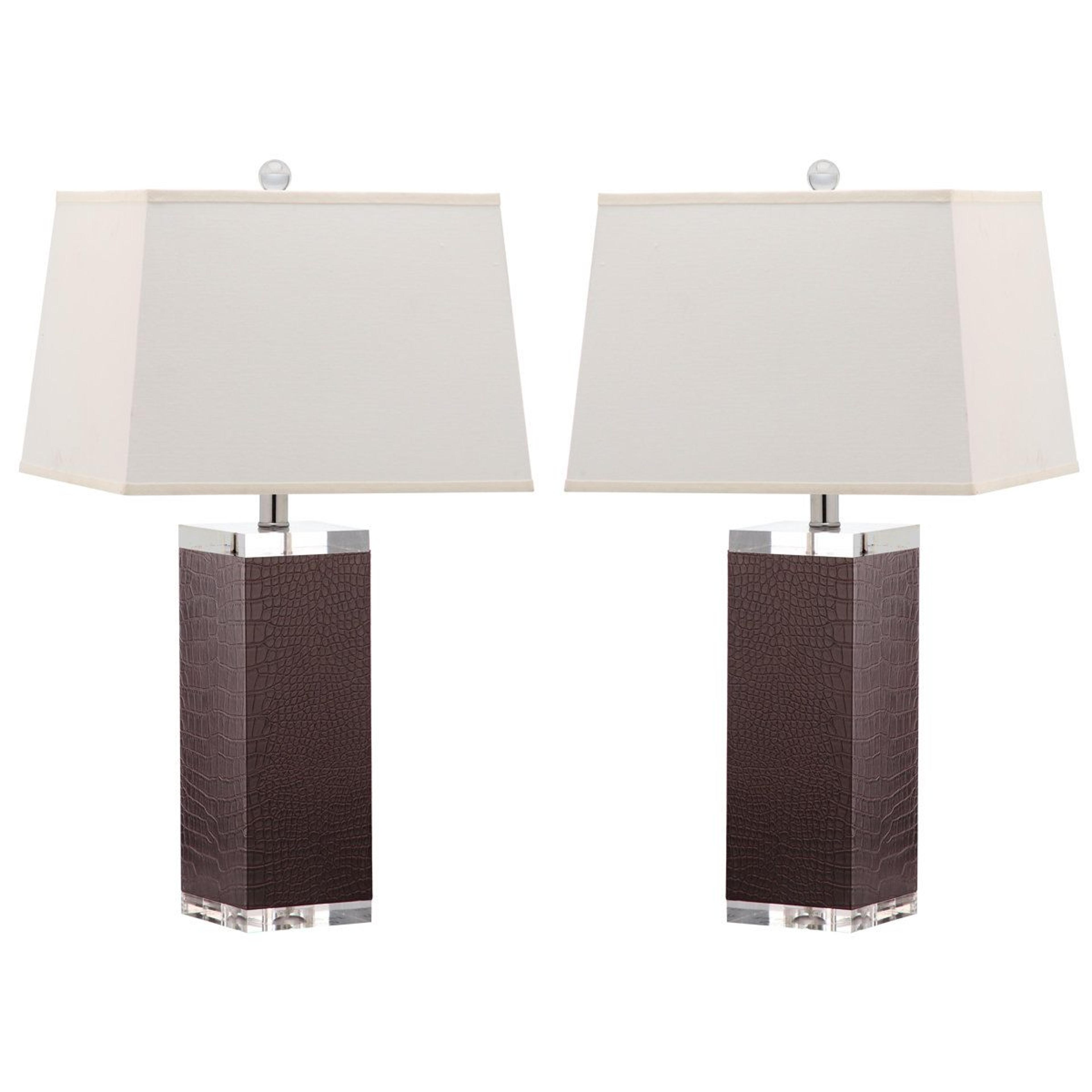 fabric table lamp set of 2 with faux leather base and off white shade
