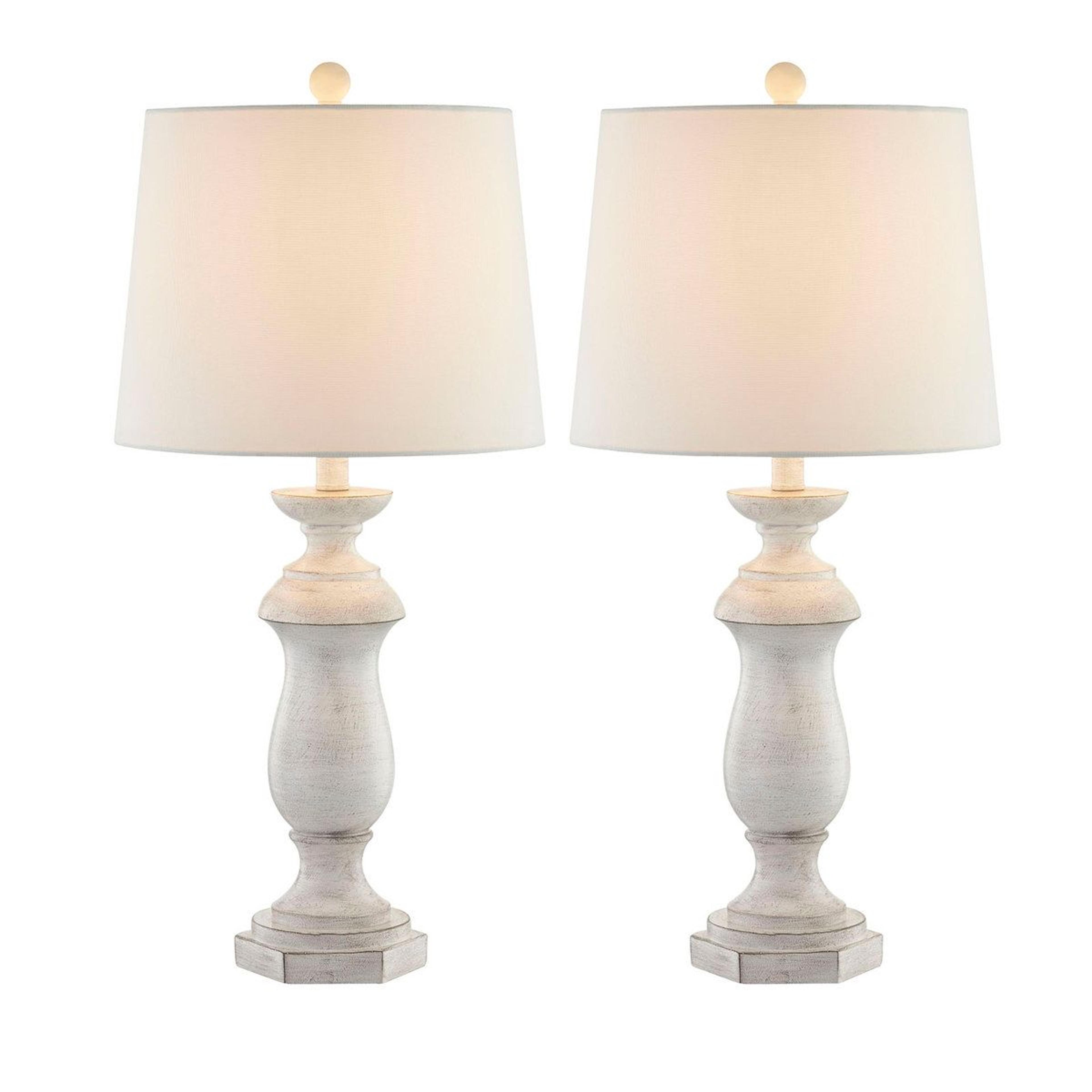 27 inch traditional resin table lamp set with 3 way dimmable white linen shade