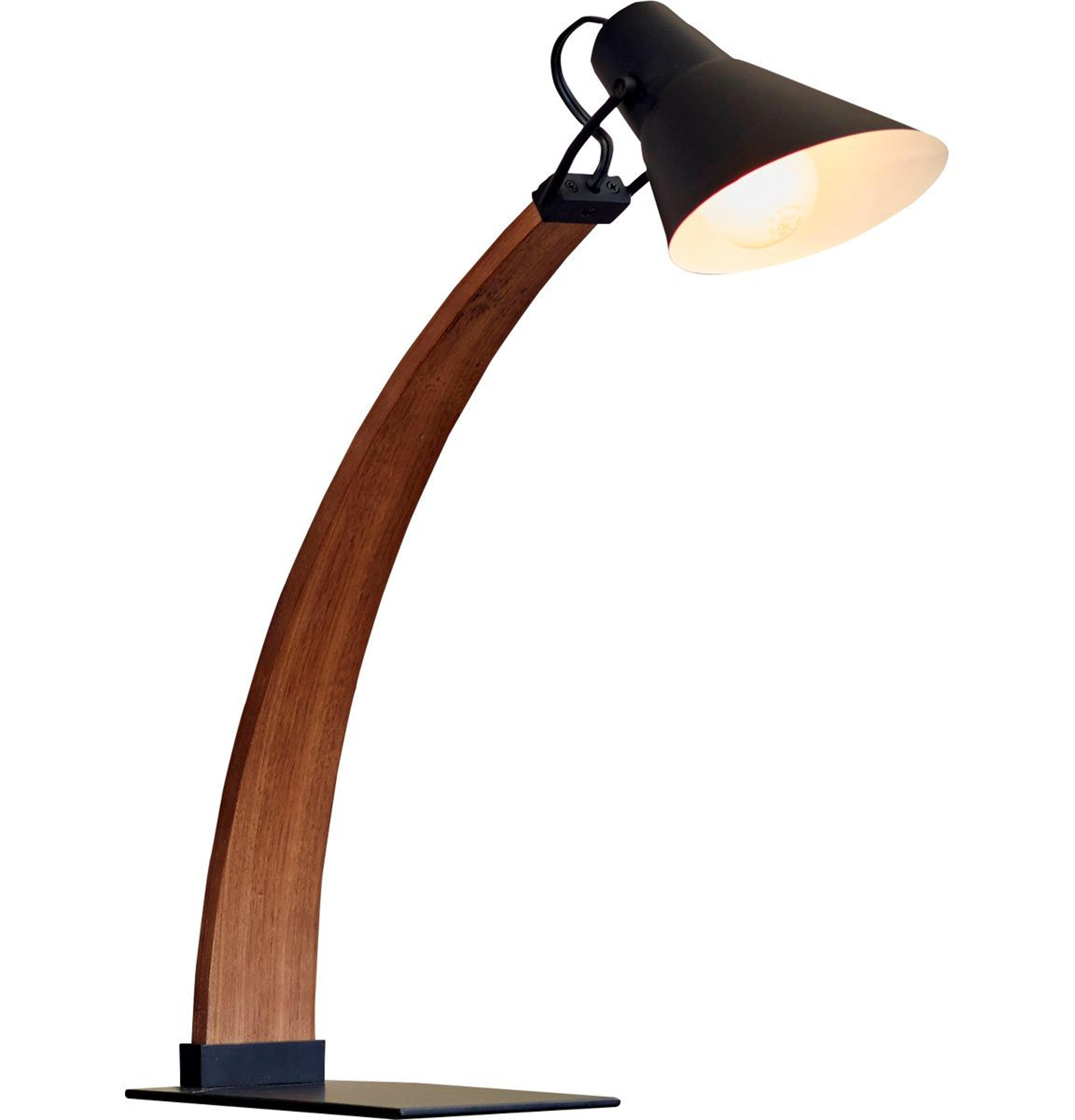 solid wood arched desk lamp with swivel metal cone shade and led bulb