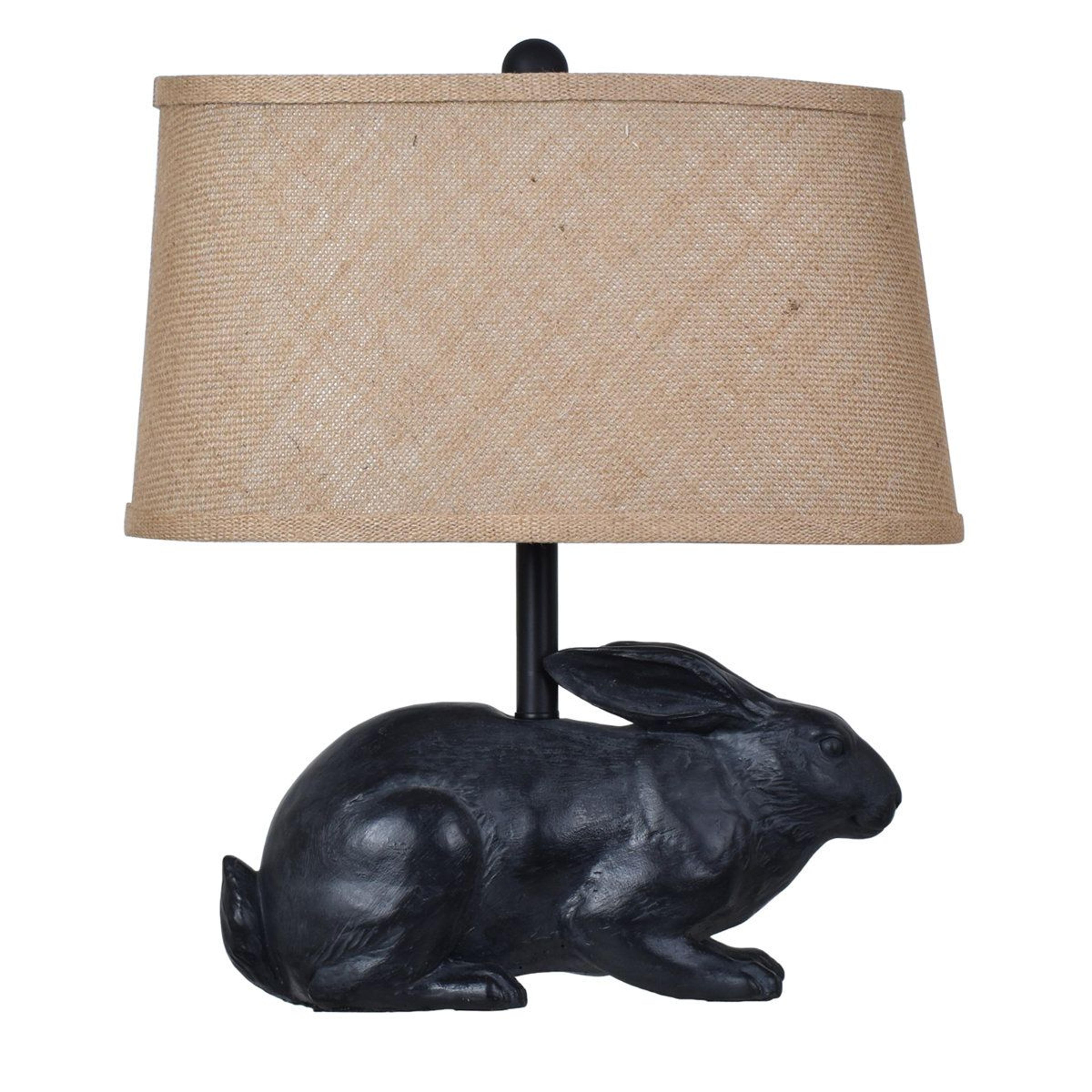 resin rabbit accent table lamp set of 2 with burlap shade
