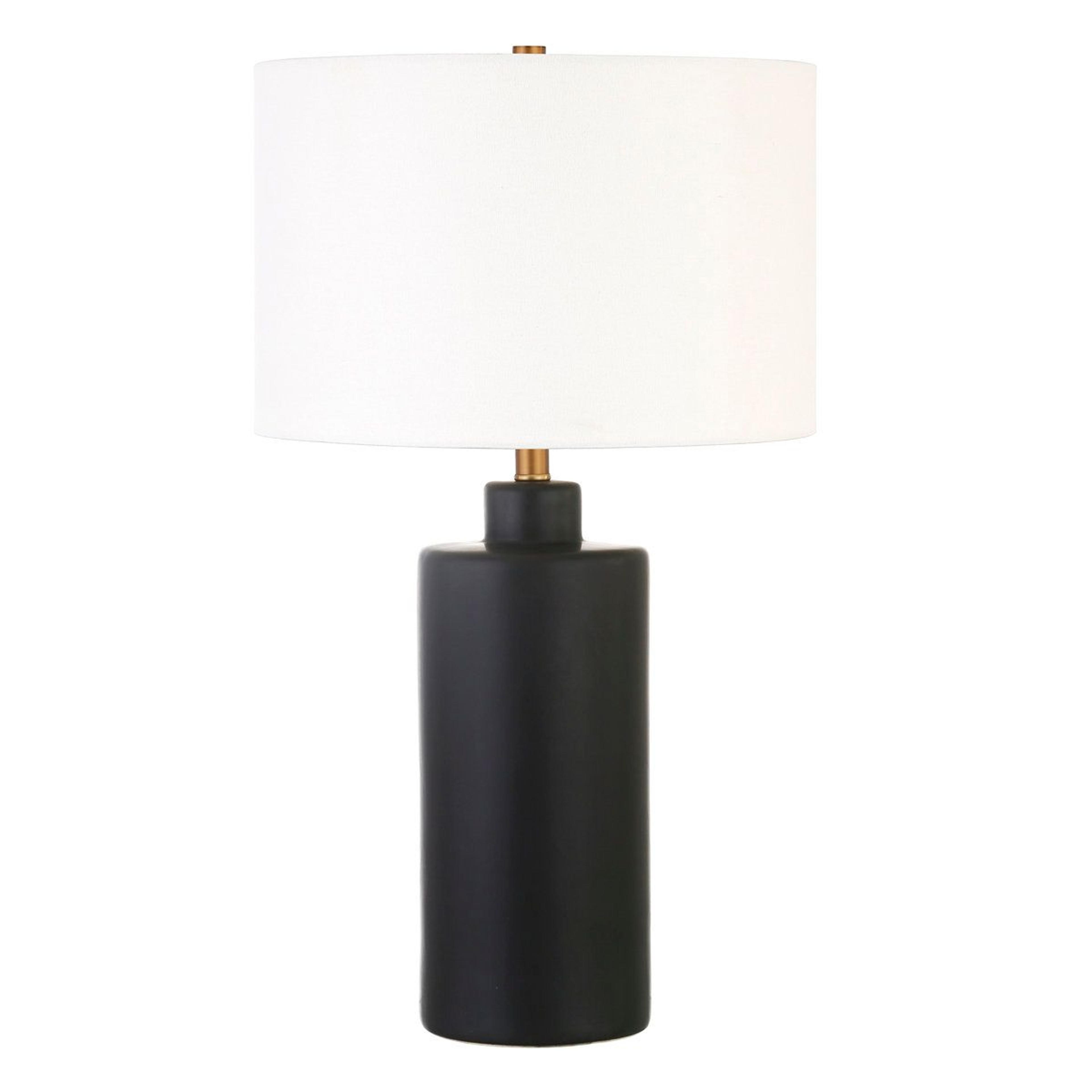 ceramic table lamp with linen drum shade modern matte accent light