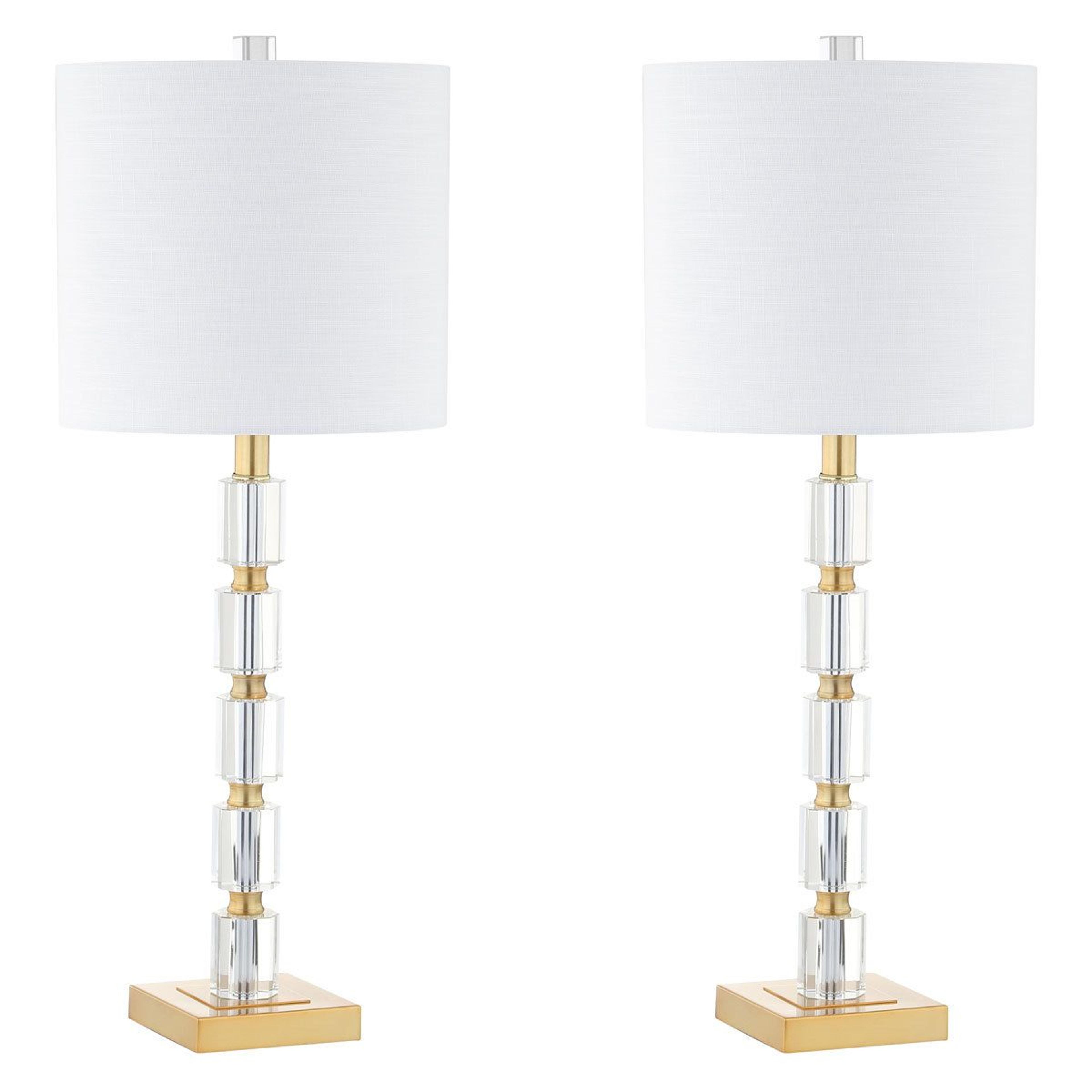 geometric crystal cubes table lamp set with white drum shade 28.5 inch height