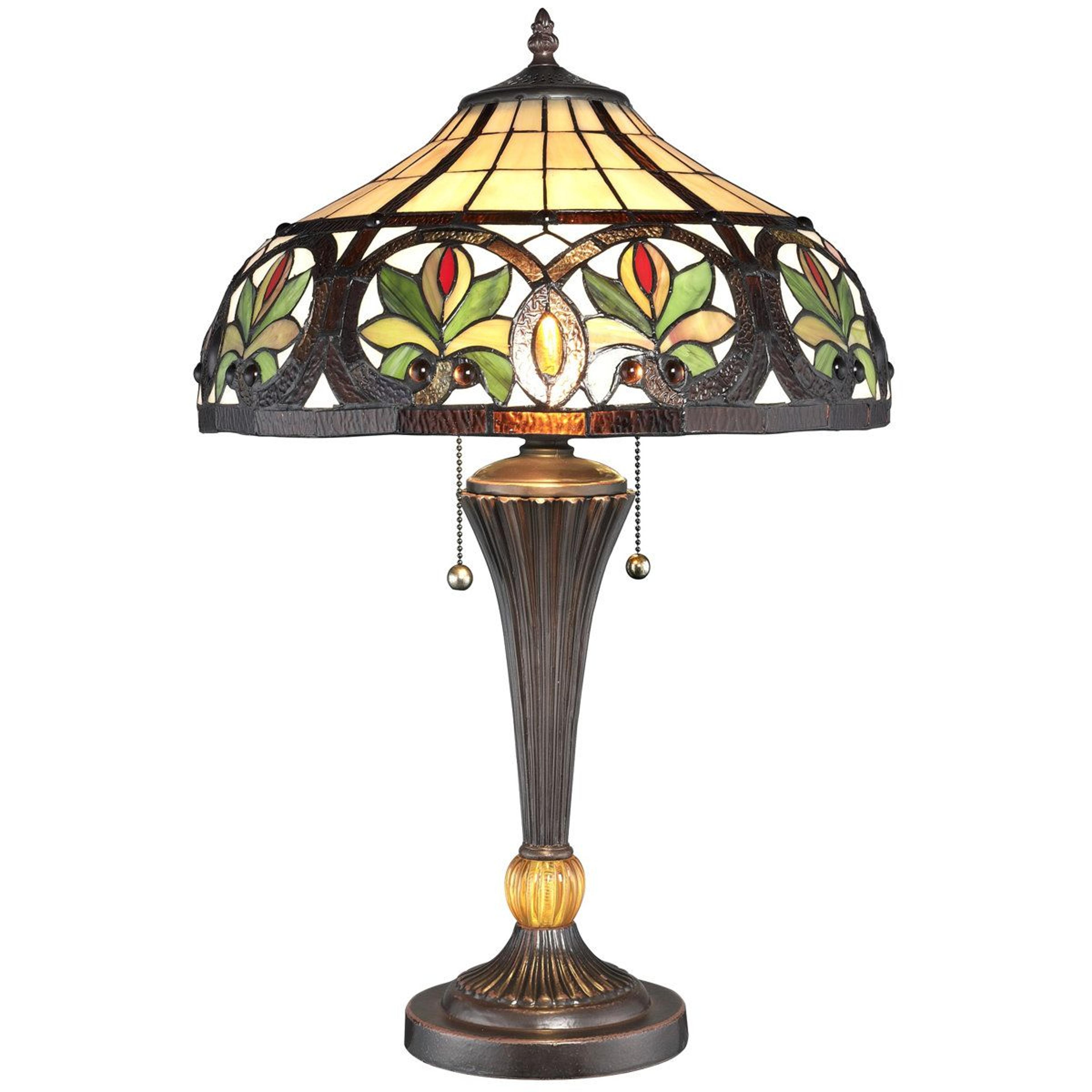 stained glass 2 light tiffany style usb table lamp metal base