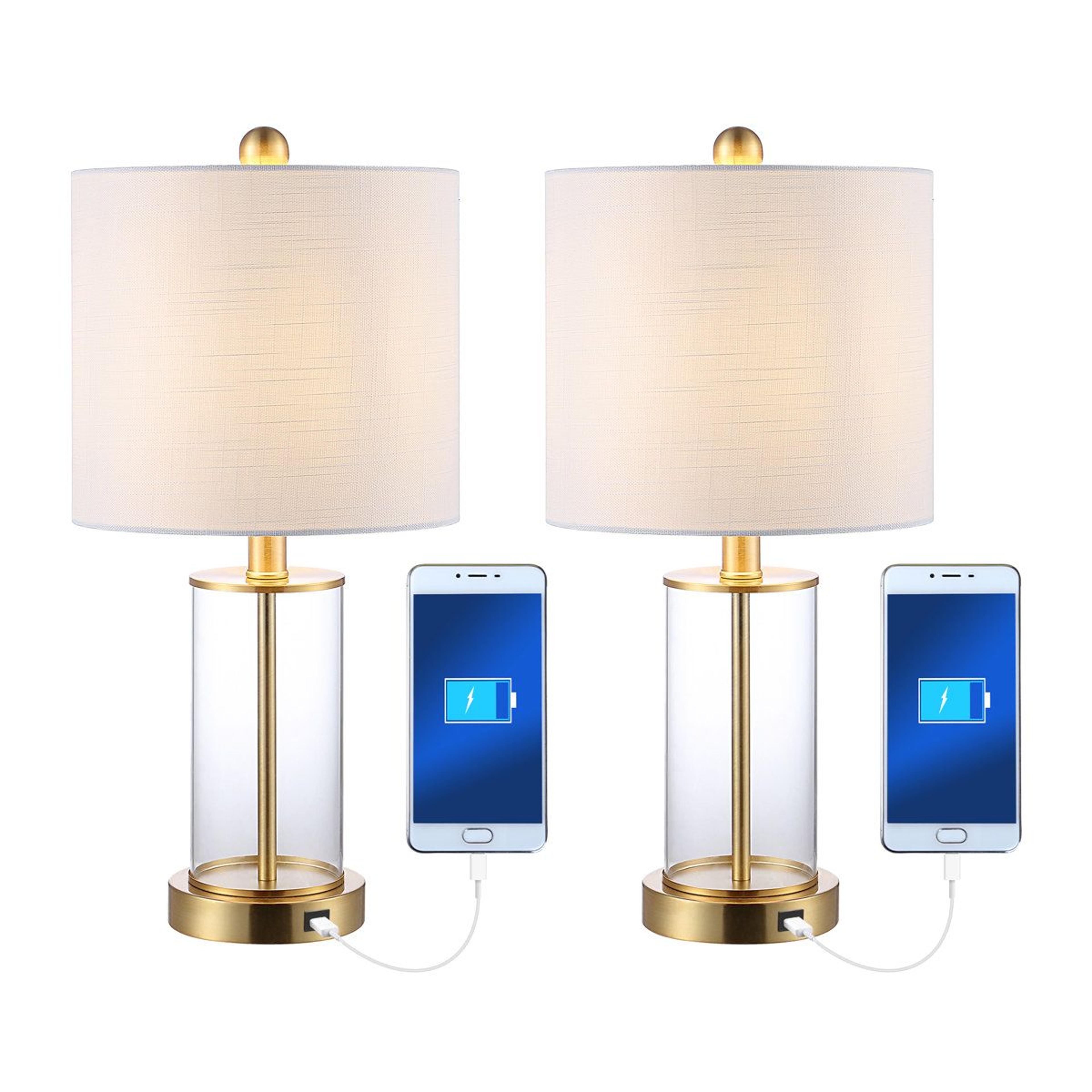 usb table lamp set of 2 clear glass base with included led bulbs