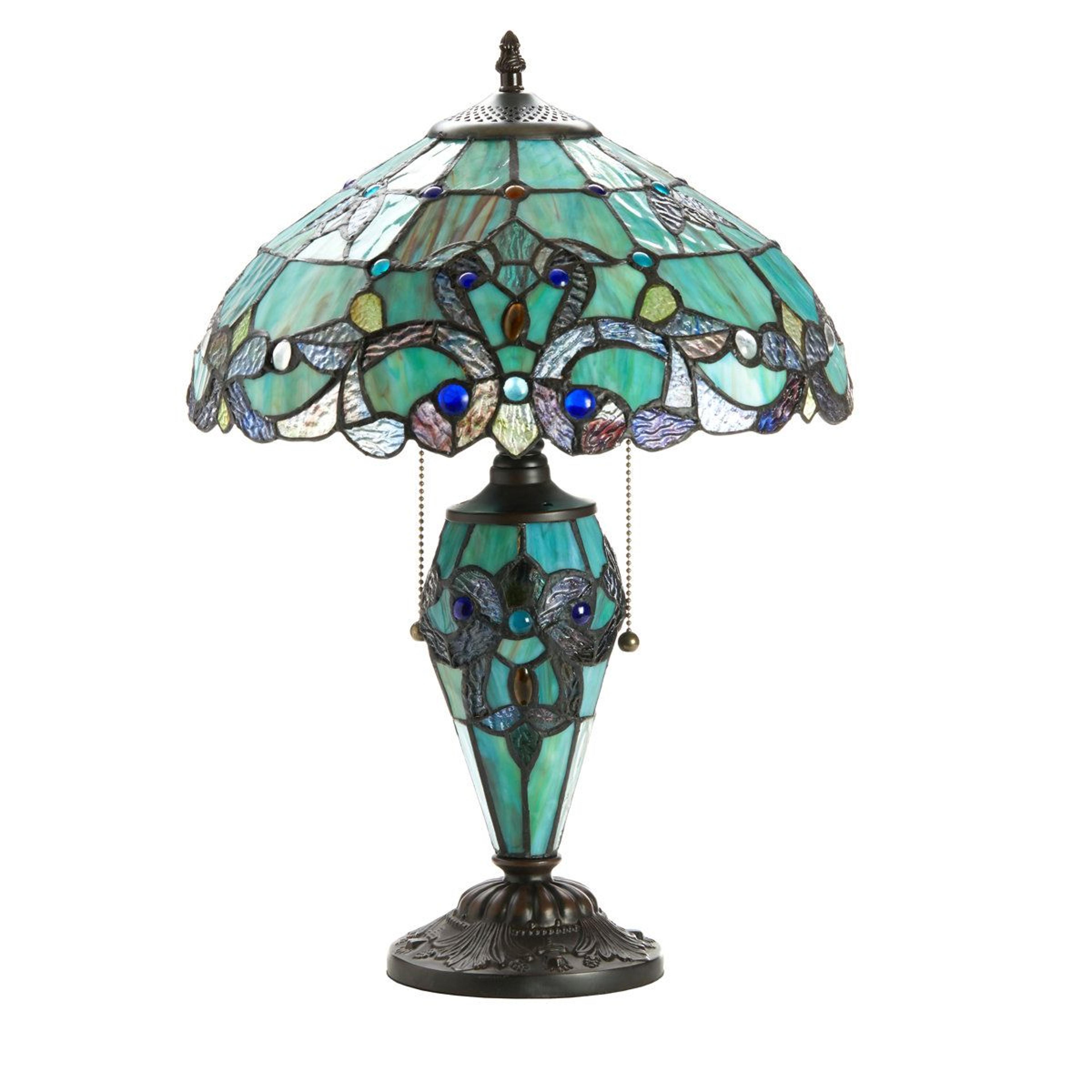 20 inch magna carta stained glass double lit table lamp with night light base