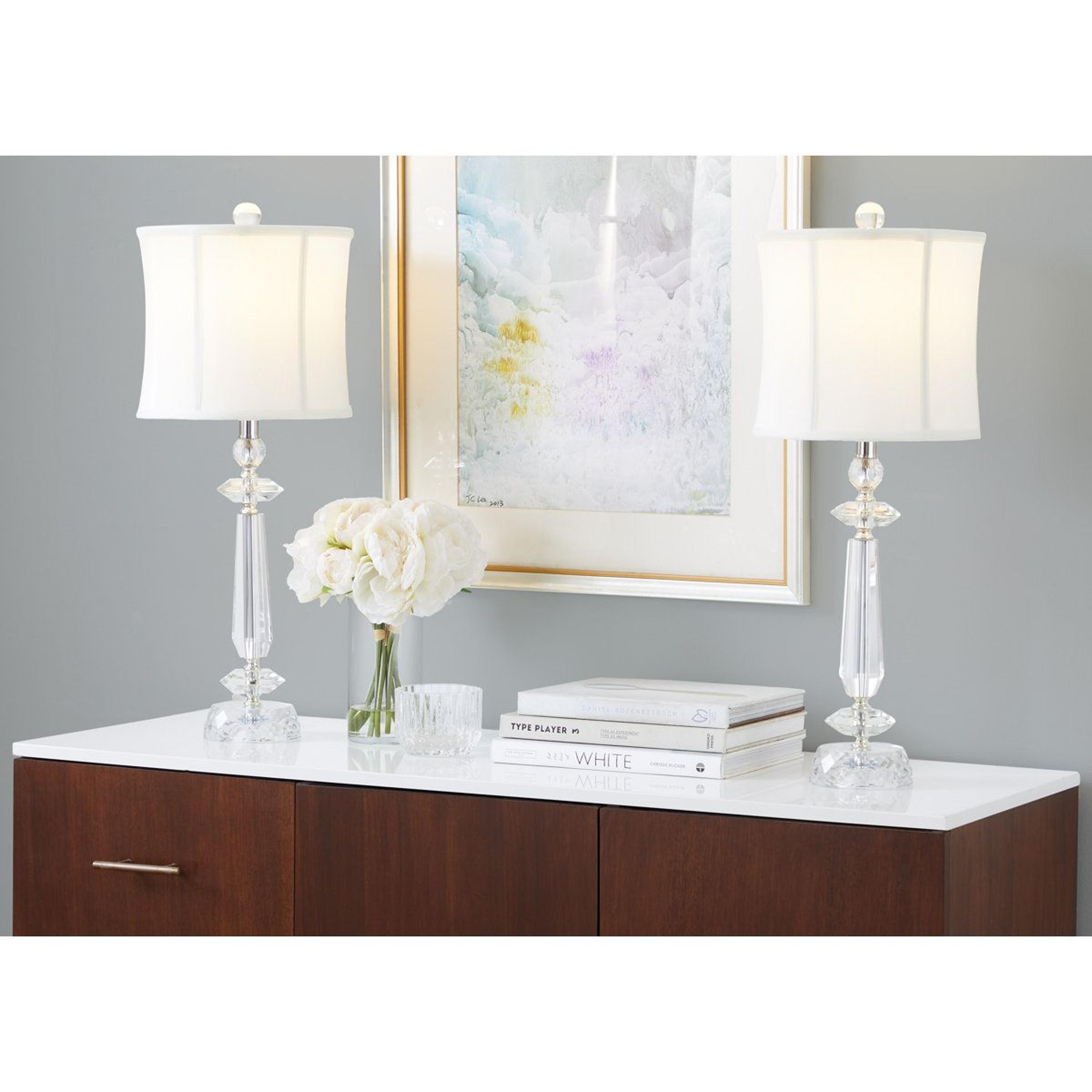 25.5 inch clear crystal table lamp set of 2 with faux silk drum shade