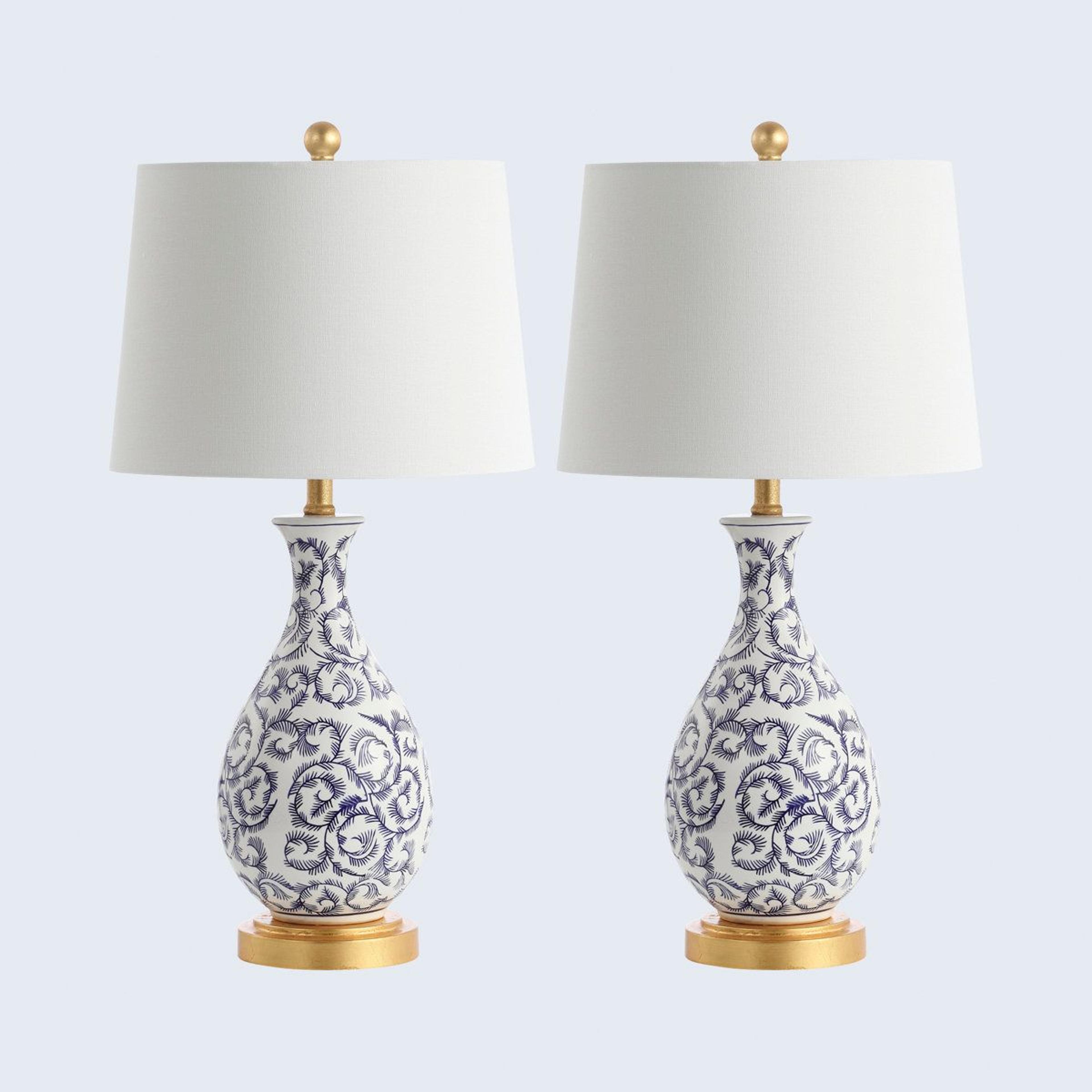 gourd ceramic table lamp set of 2 with cotton shade and led bulbs