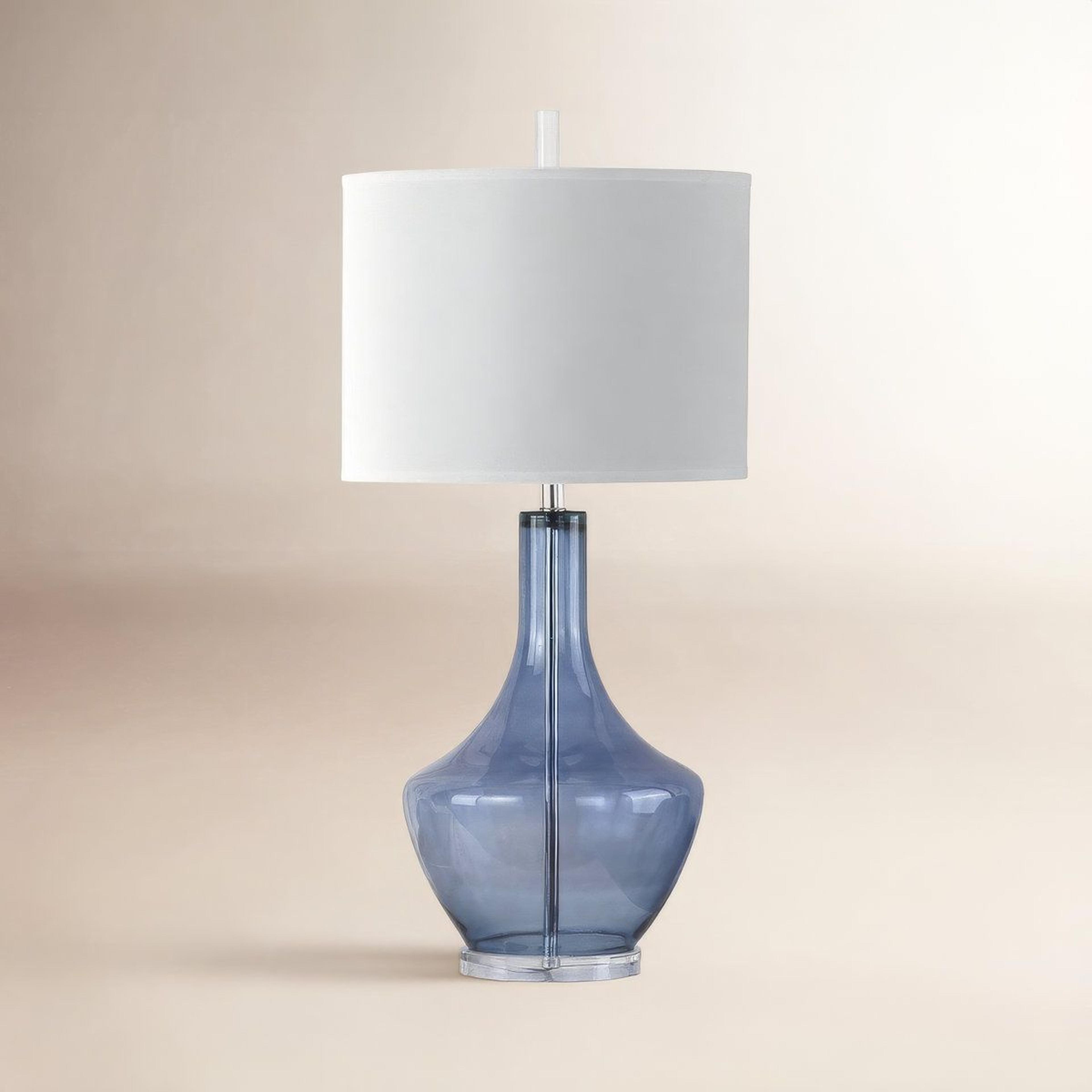 seeded glass table lamp with white drum shade and led bulb