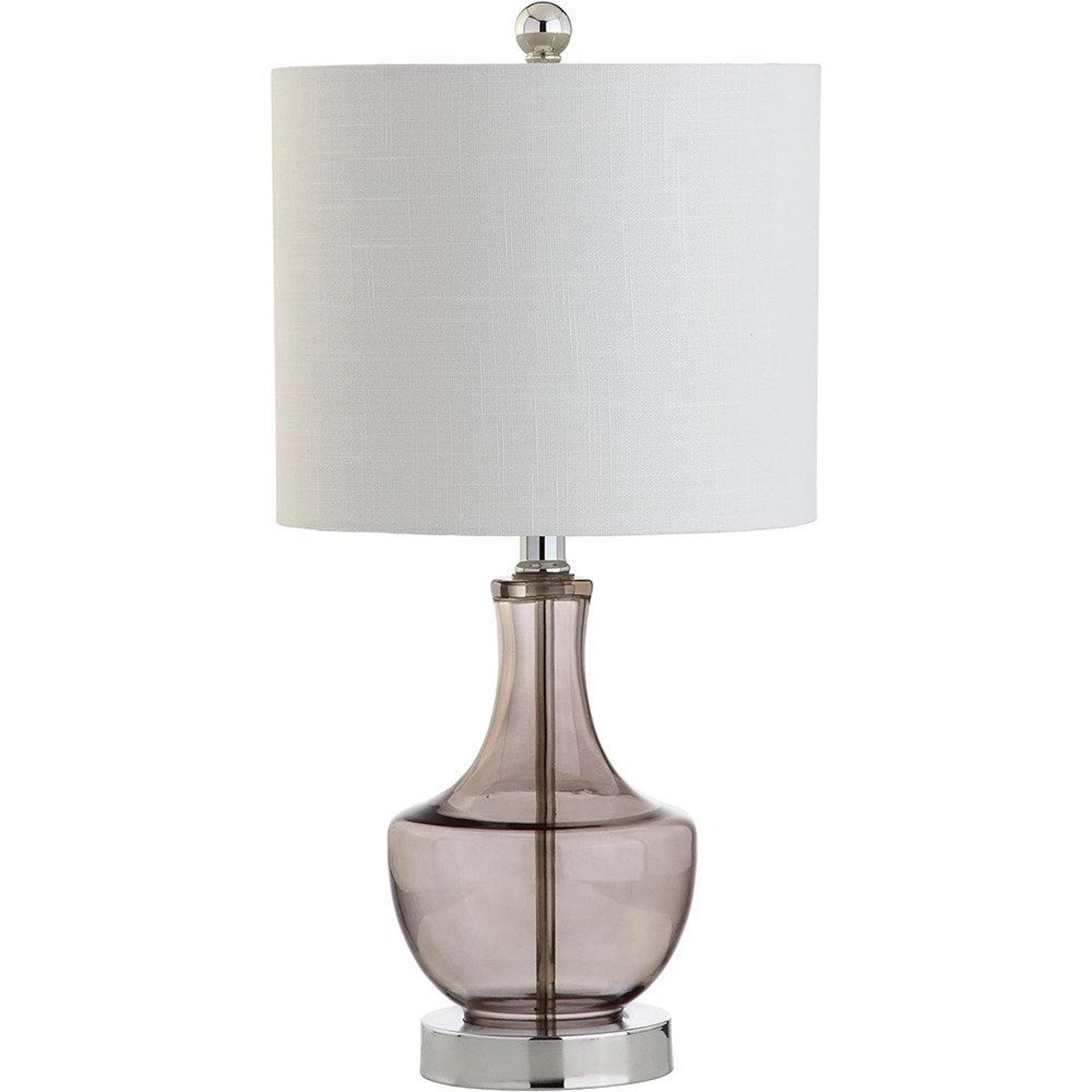 20 inch glass led table lamp with white linen drum shade