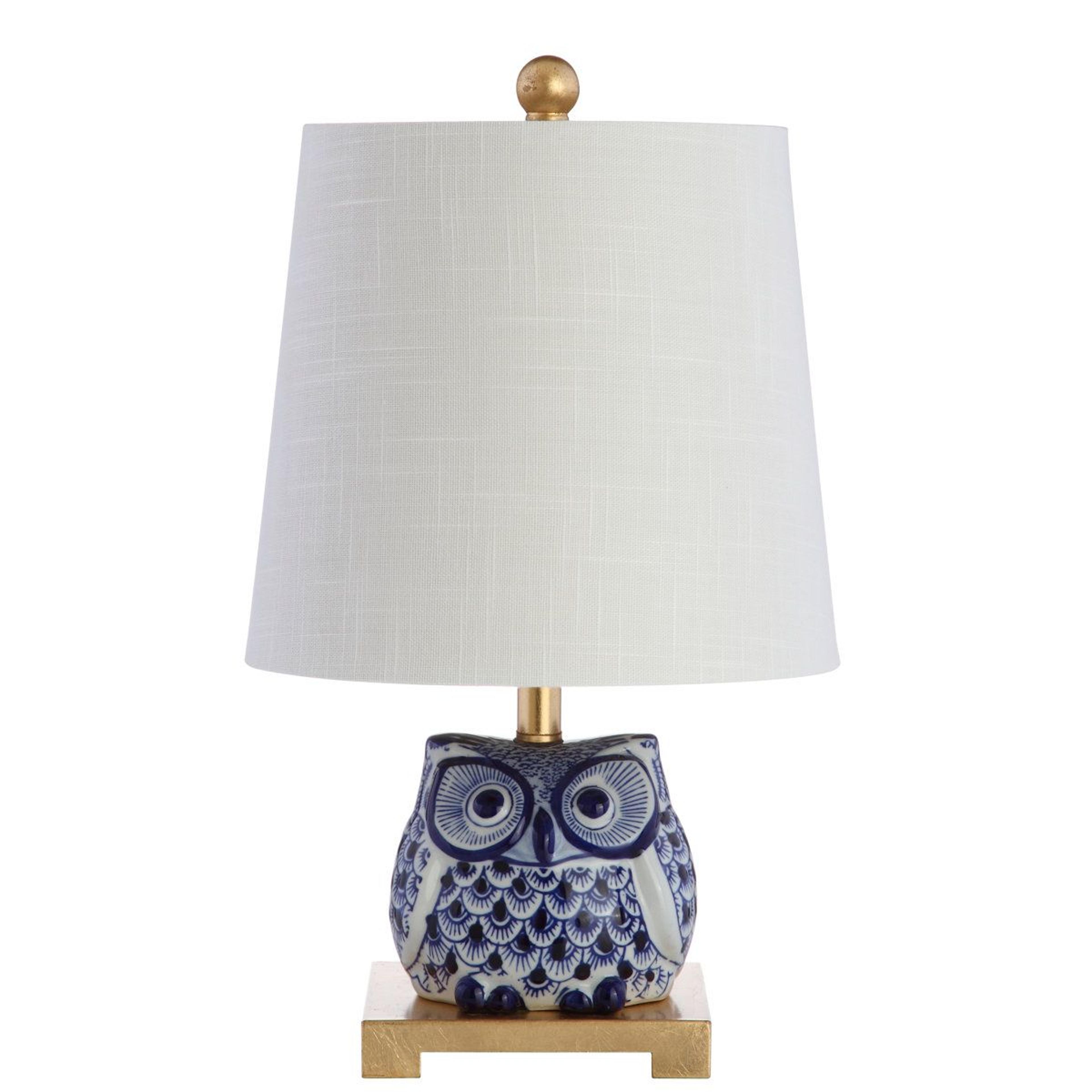ceramic owl table lamp with white linen shade and led bulb included