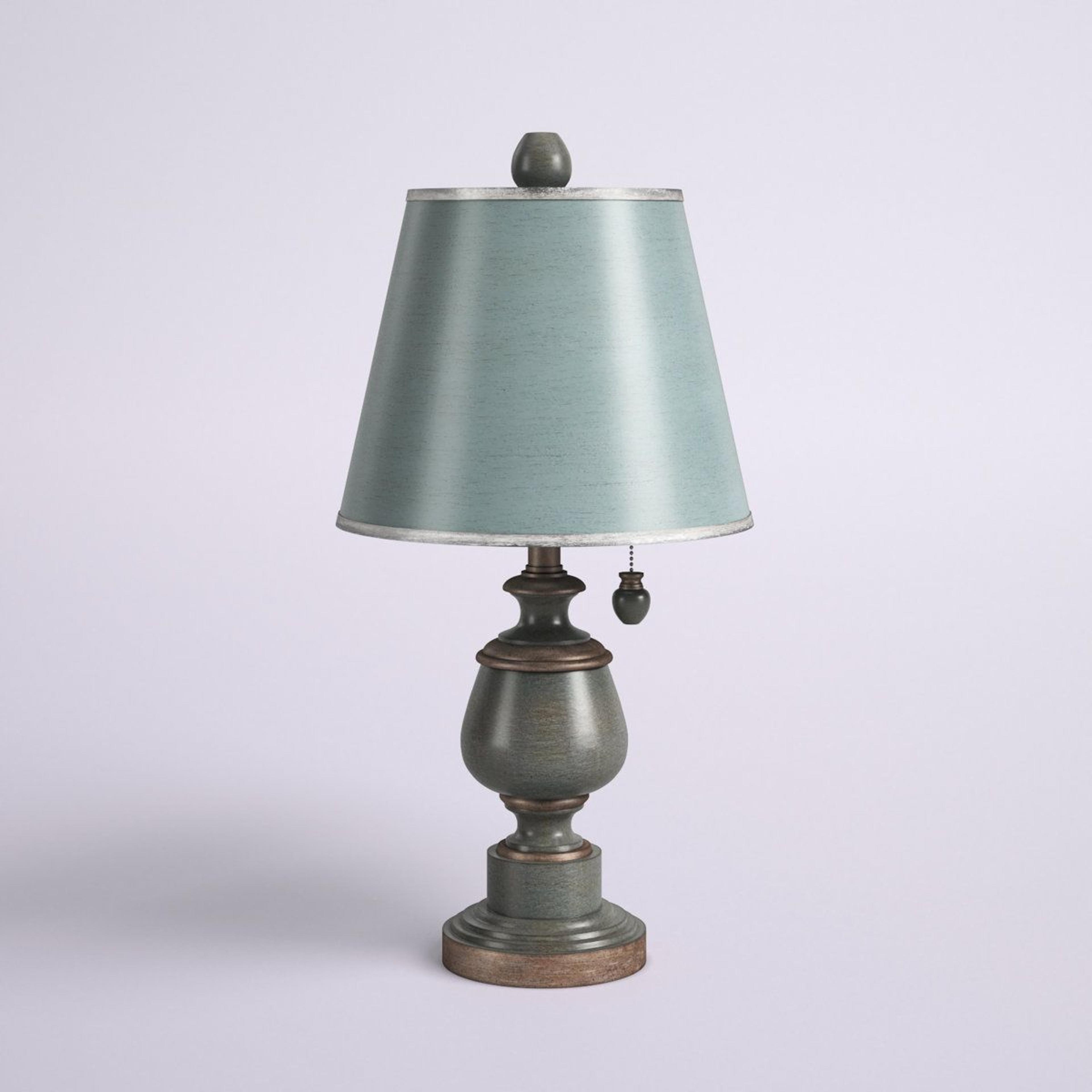 resin table lamp with linen empire shade and pull chain