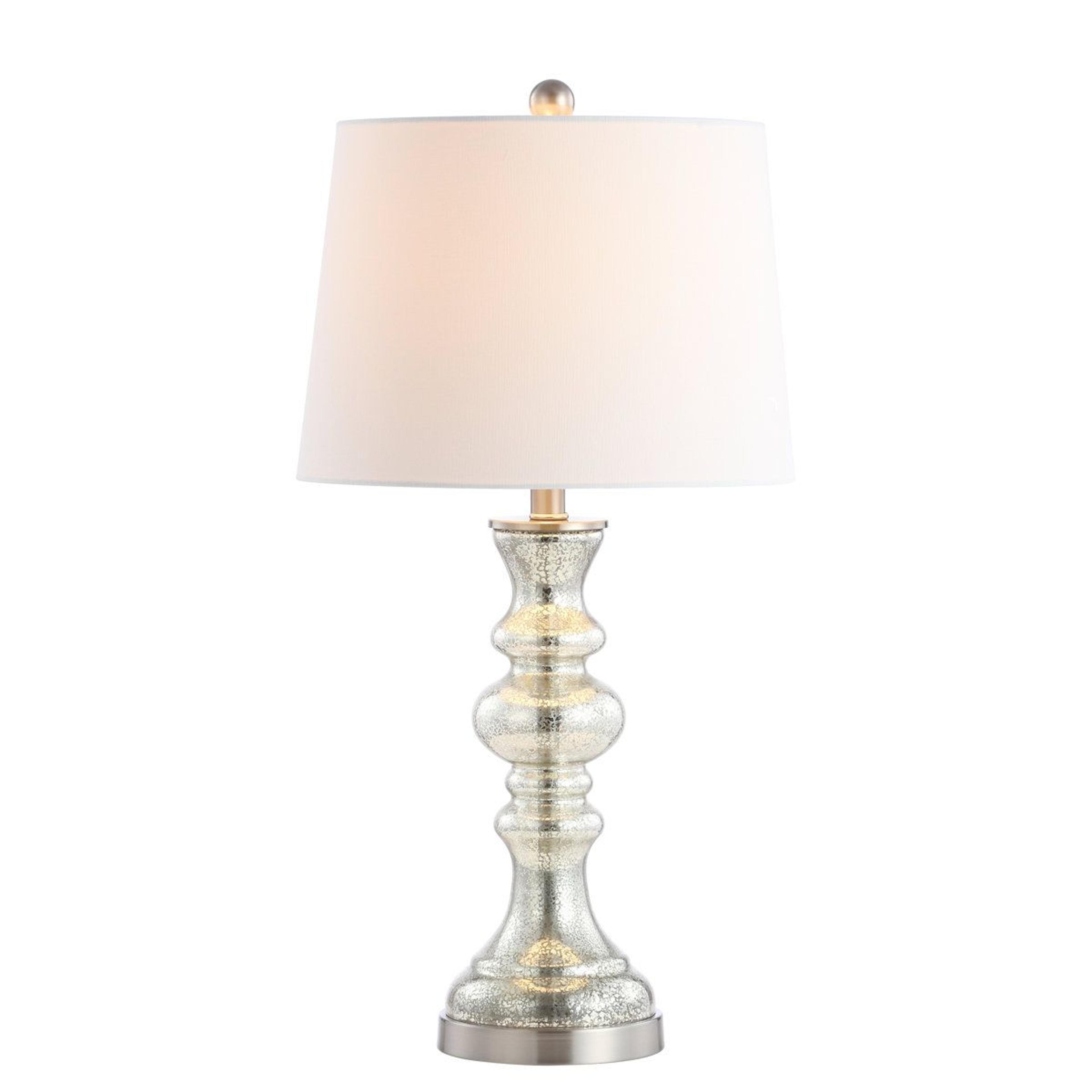 silver glass table lamp with crackle finish empire shade and led bulb