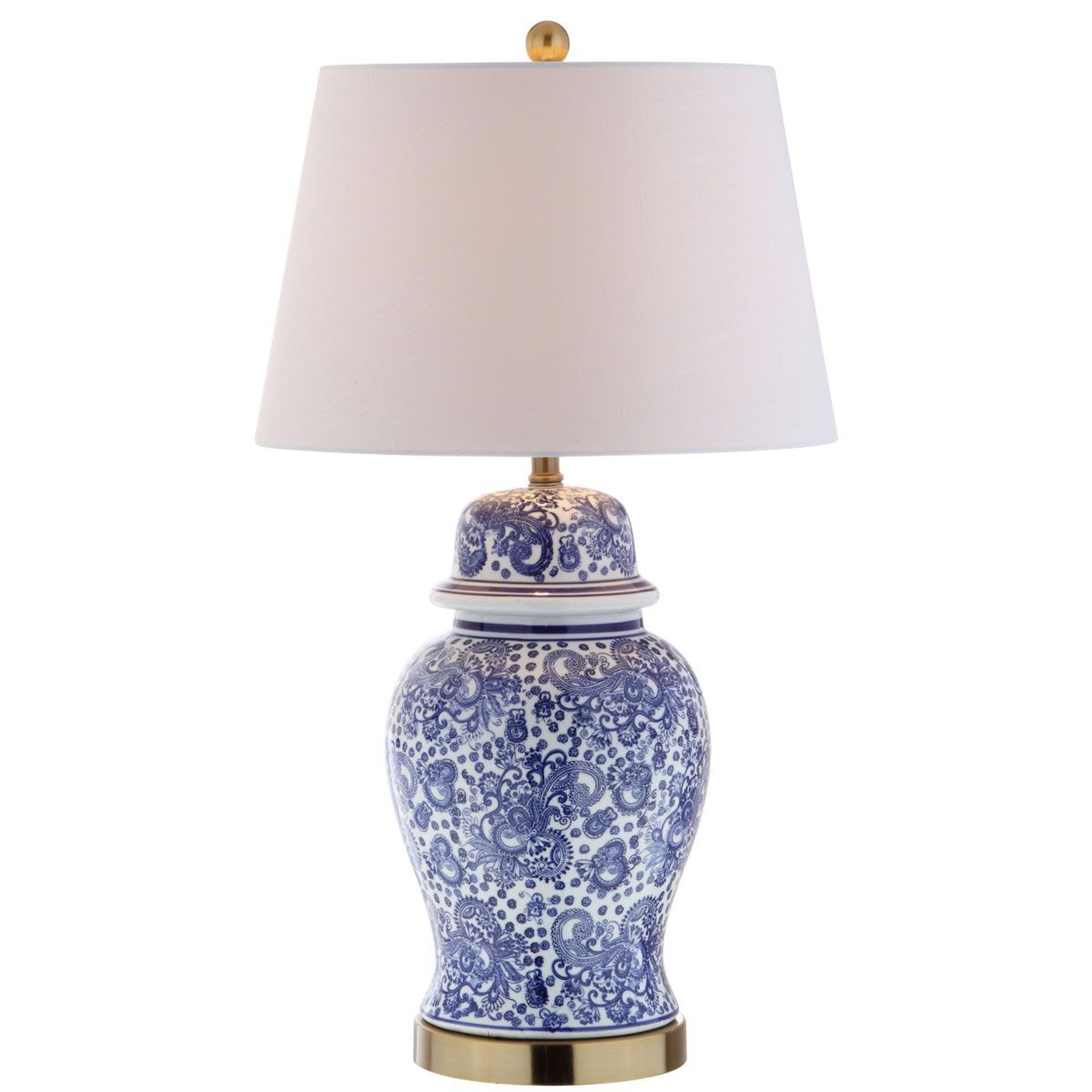 hand painted ginger jar table lamp with linen drum shade 29.5 inch