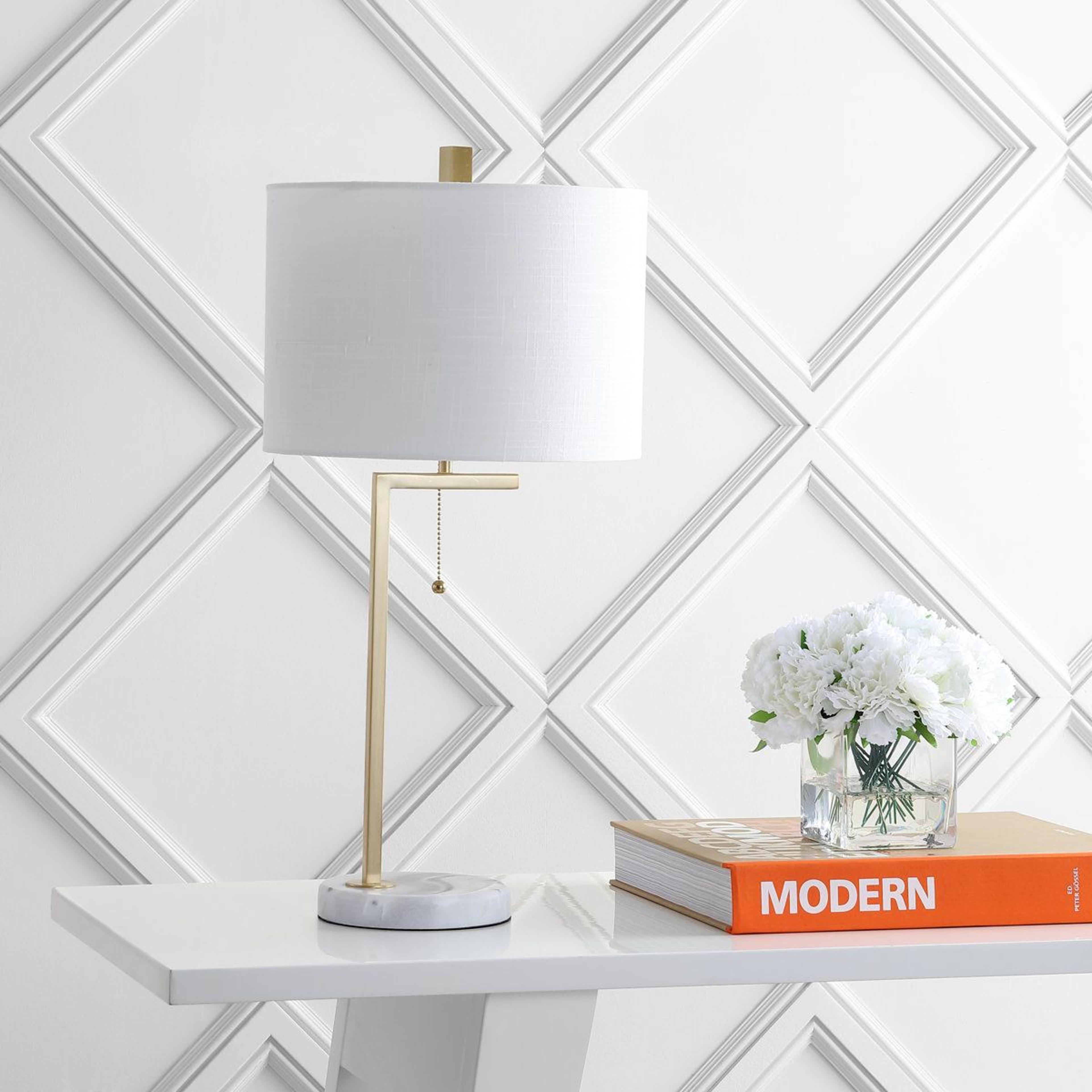 modern linear table lamp with marble base and led bulb