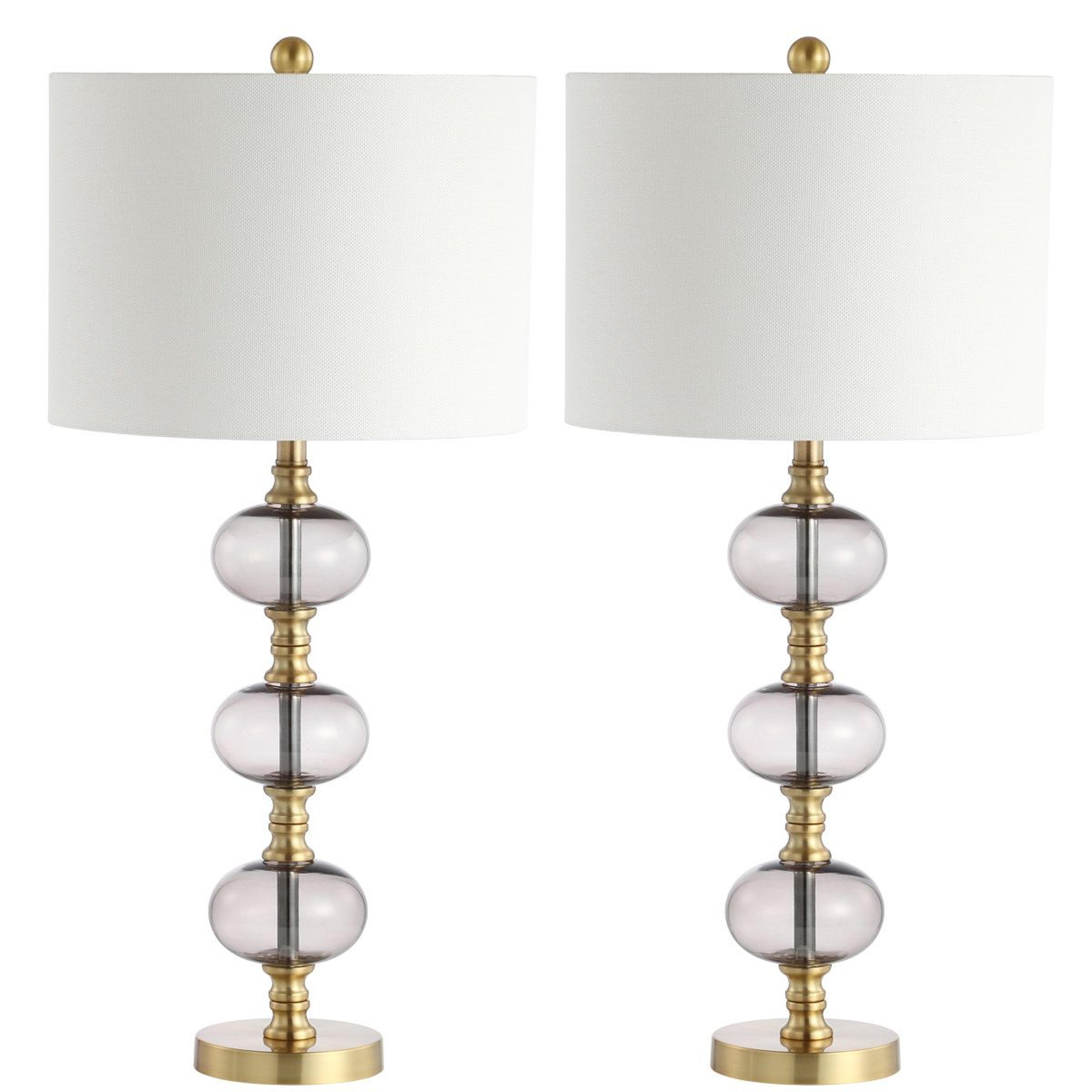 modern smoke grey glass and brass gold table lamp set of 2