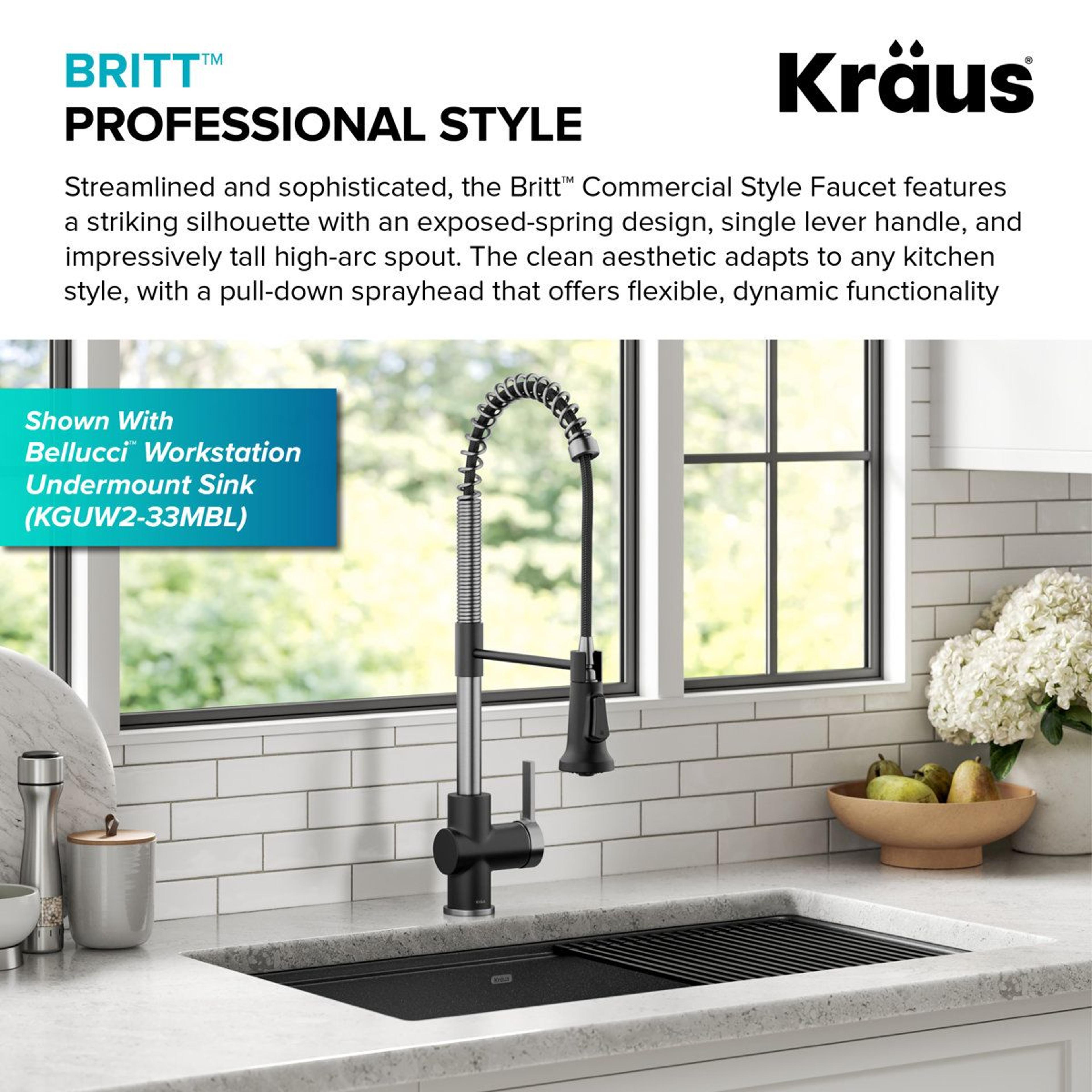 Commercial Style Single Handle Pull Down Kitchen Faucet With High Arc Spout 6