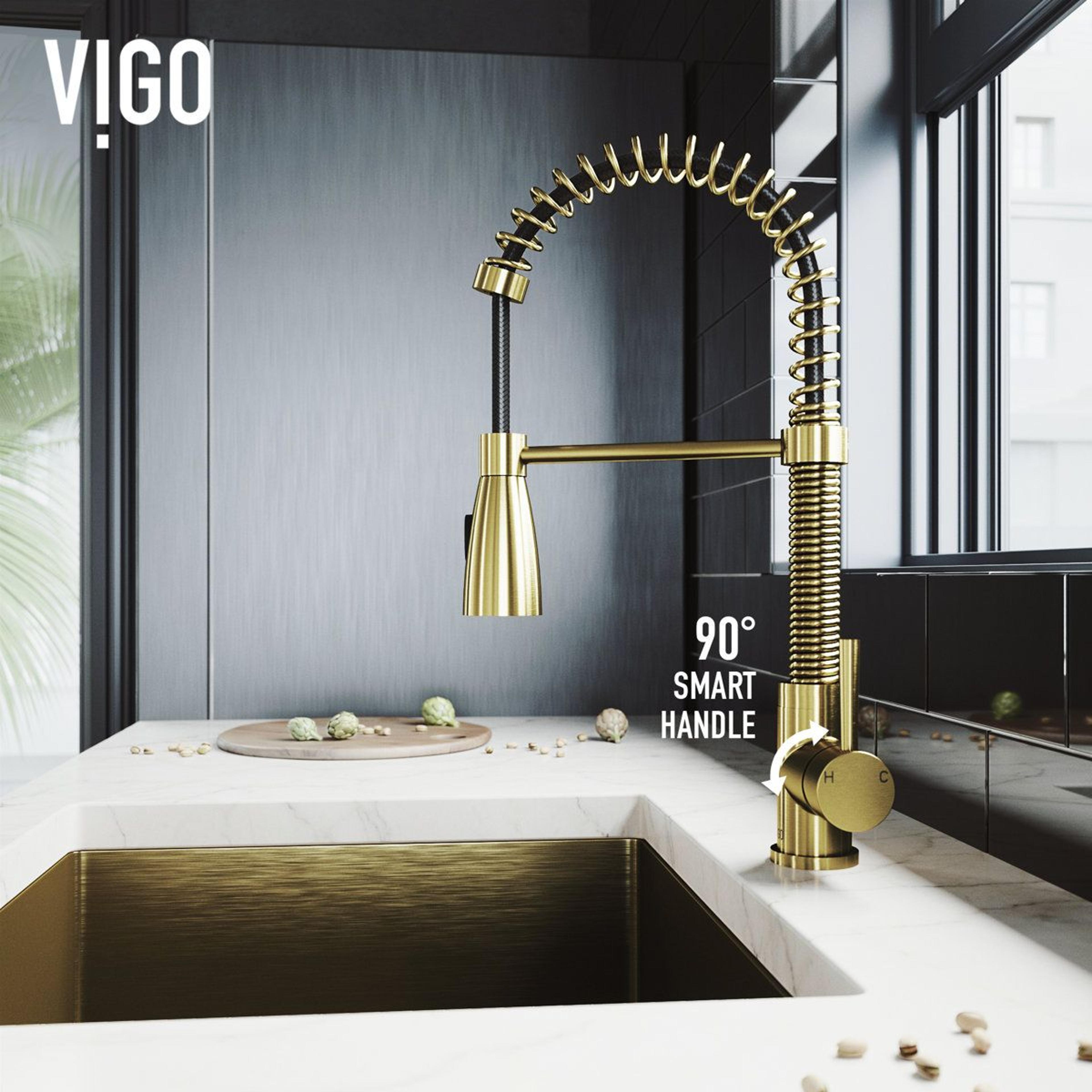 19 H Open Coil Pull Down Single Handle Kitchen Faucet Dual Spray High Arc Brass 6