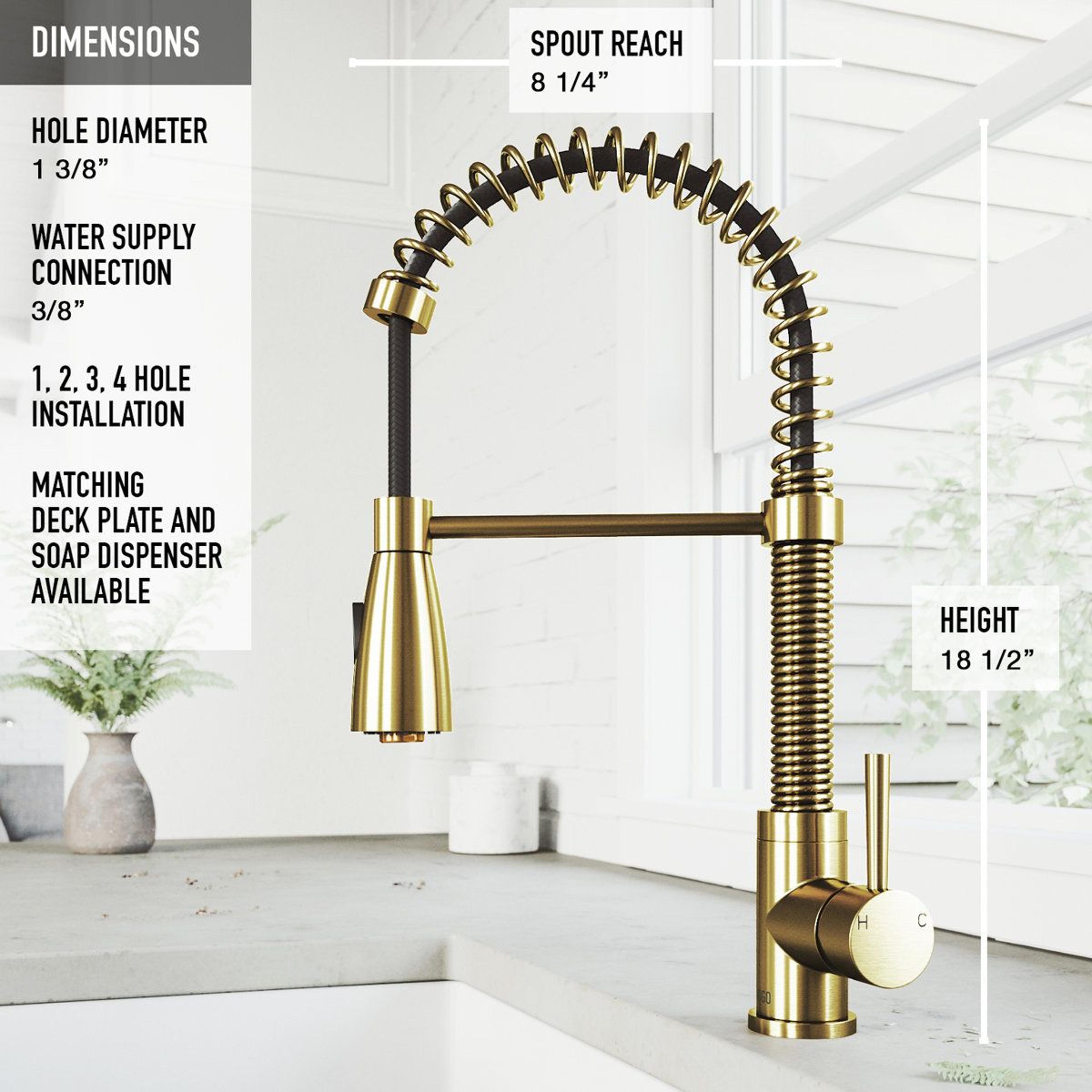 19 H Open Coil Pull Down Single Handle Kitchen Faucet Dual Spray High Arc Brass 3