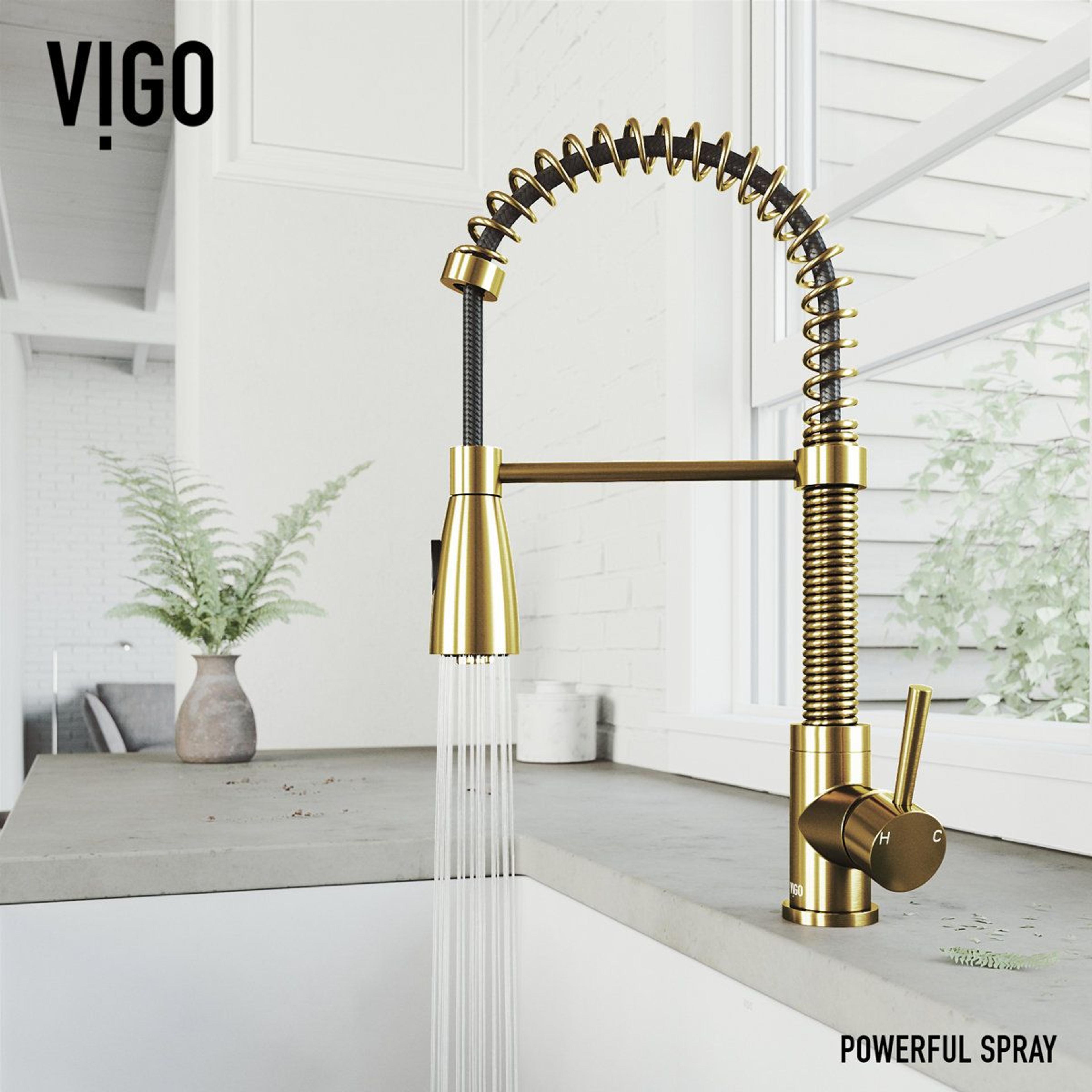 19 H Open Coil Pull Down Single Handle Kitchen Faucet Dual Spray High Arc Brass 4