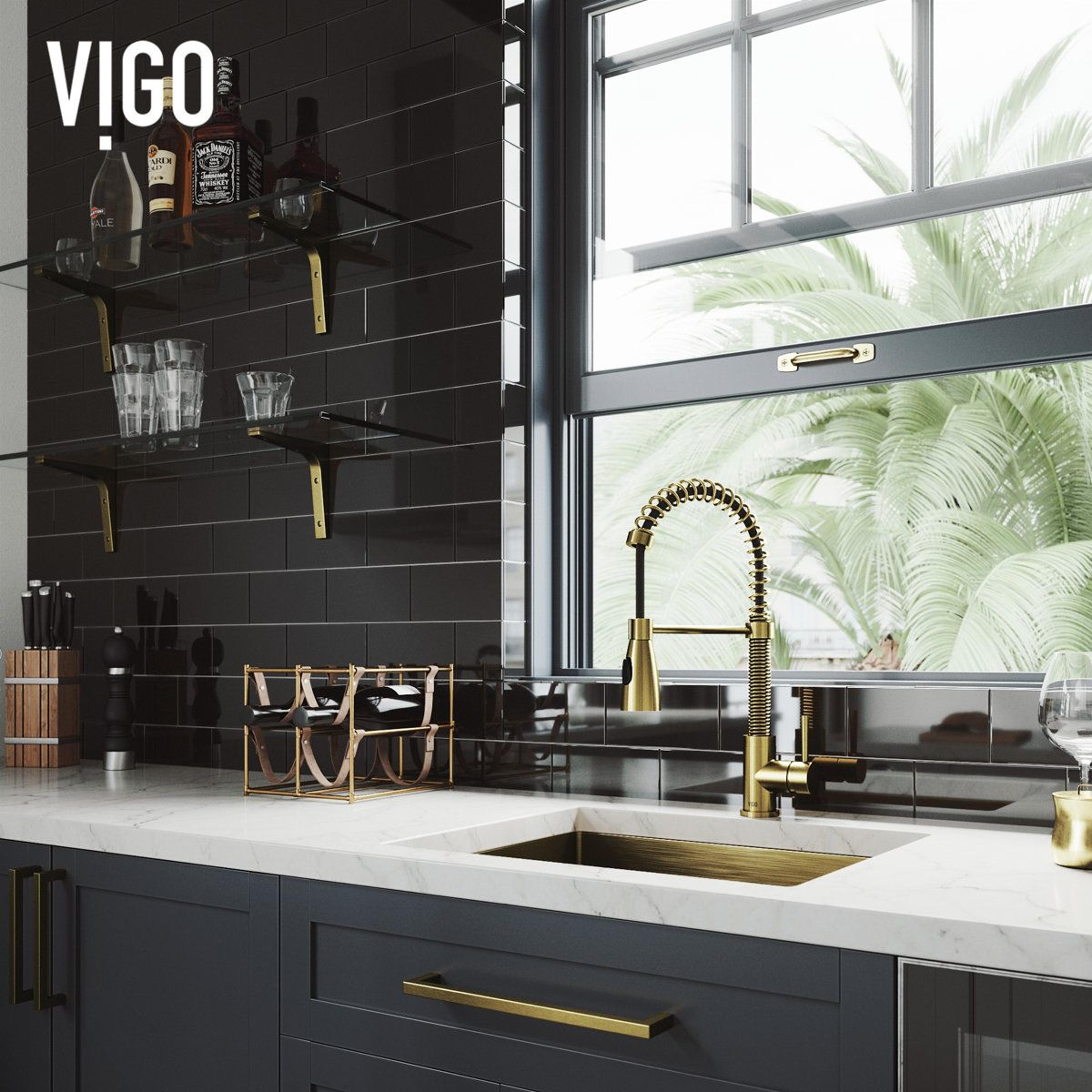 19 H Open Coil Pull Down Single Handle Kitchen Faucet Dual Spray High Arc Brass 2