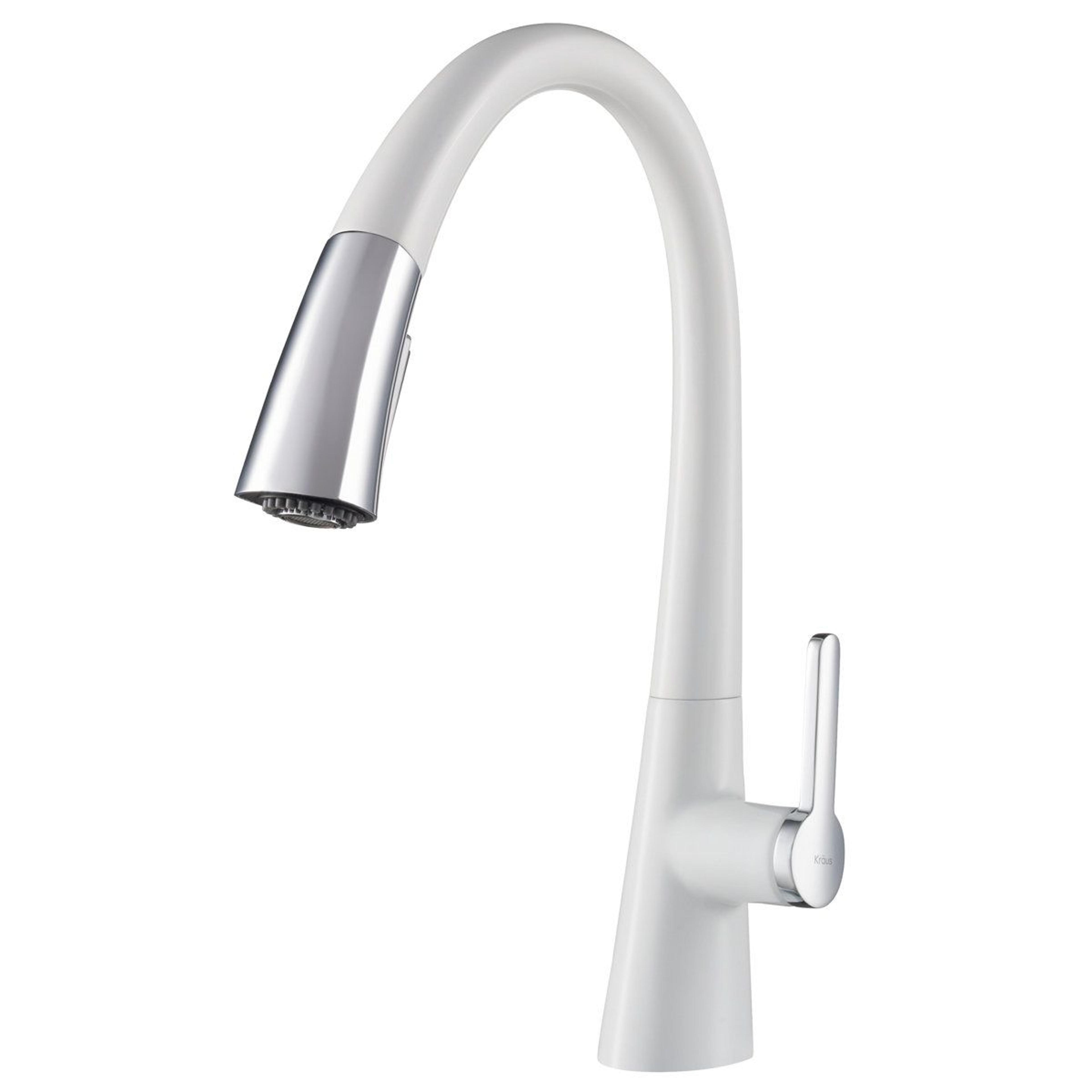 pull down single handle kitchen faucet with high arc swivel spout