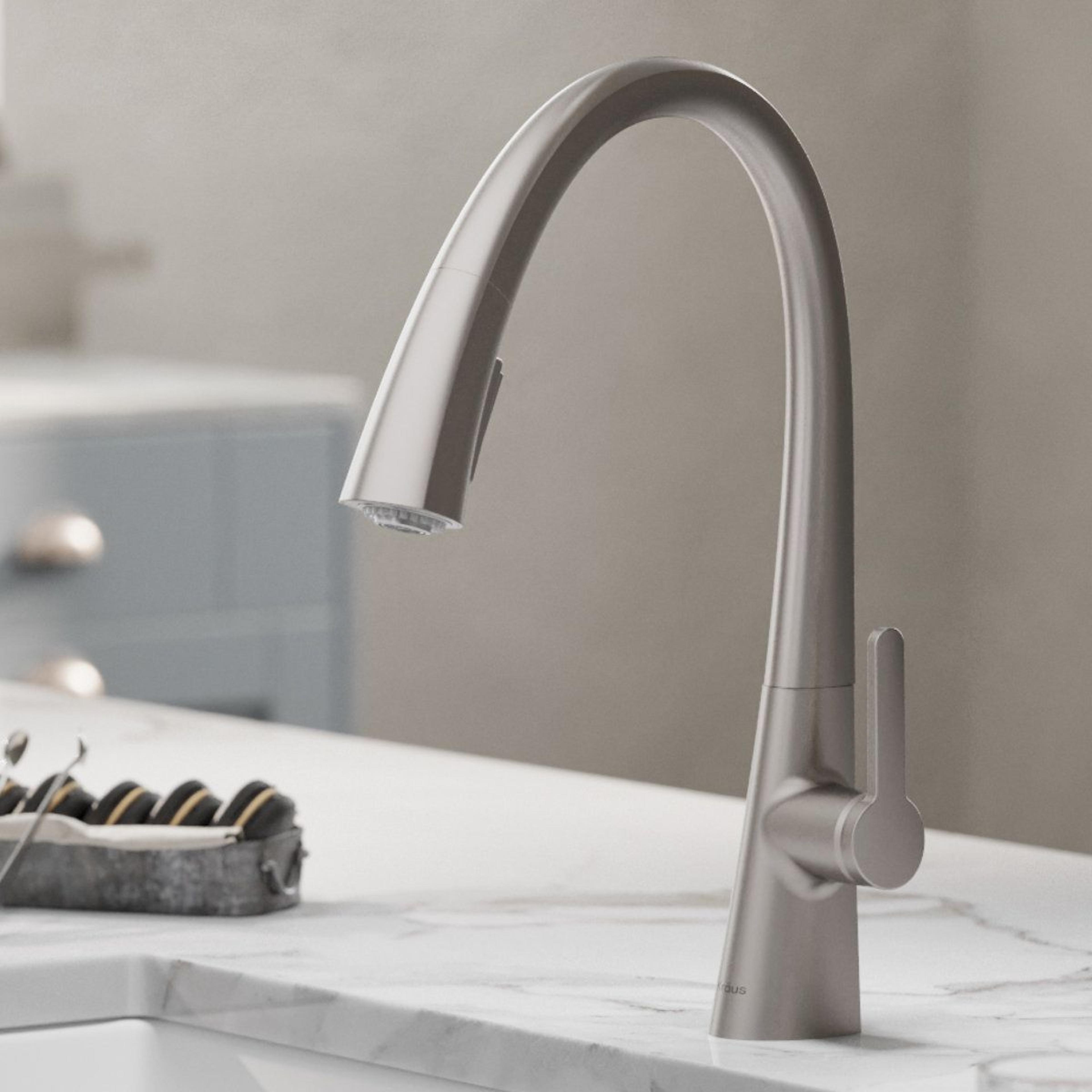 Pull Down Single Handle Kitchen Faucet With High Arc Swivel Spout 6