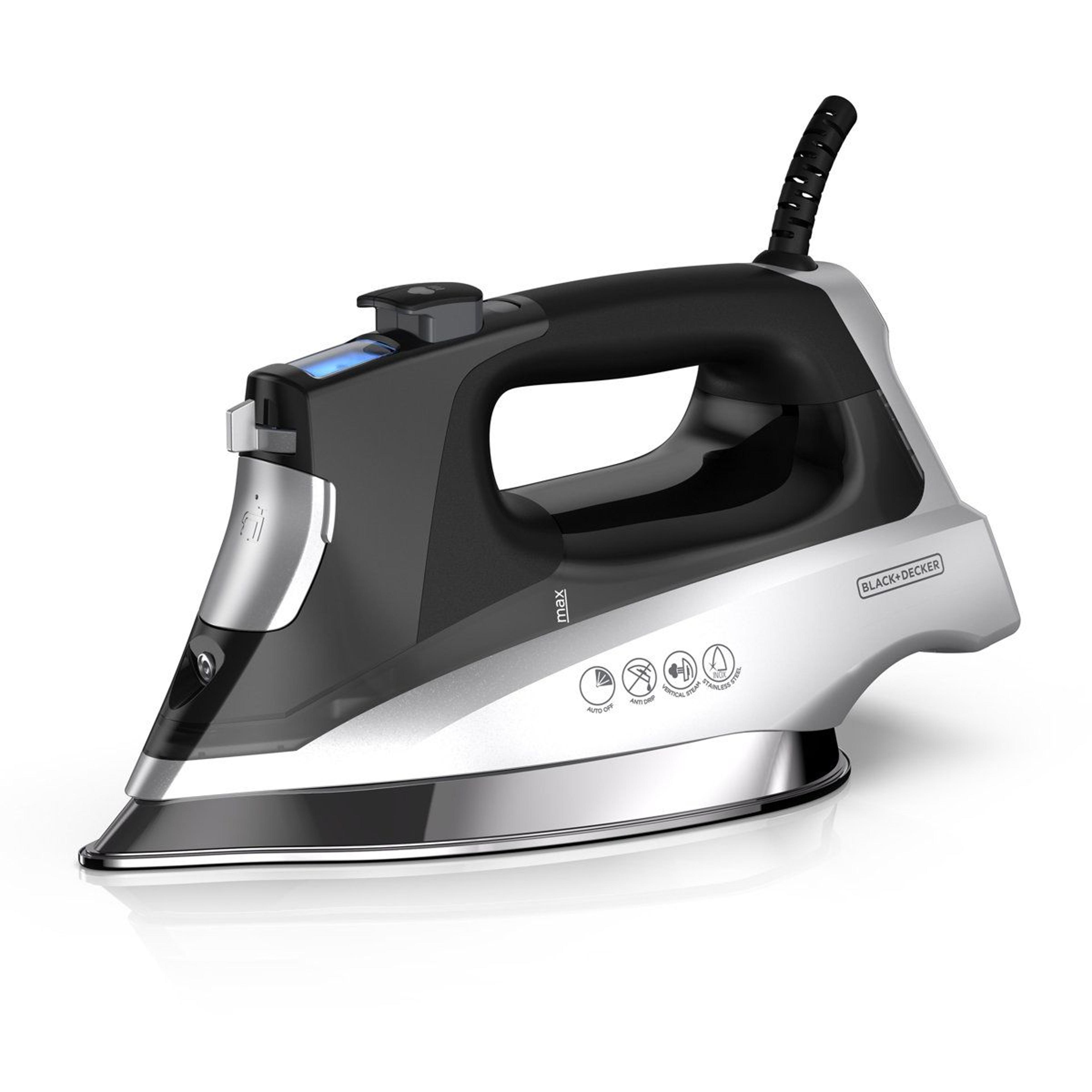 digital professional steam iron with precision tip and stainless steel soleplate