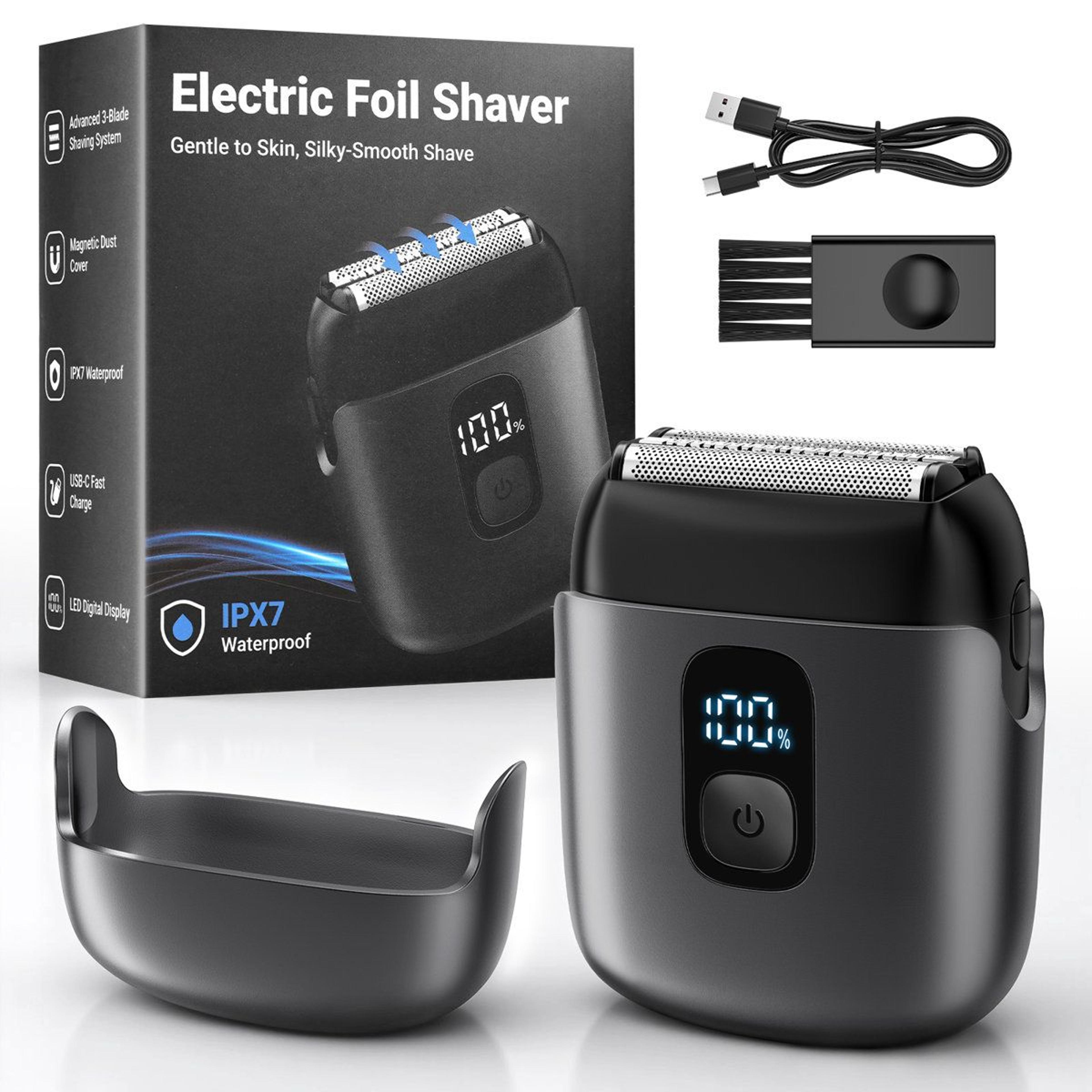 rechargeable electric foil shaver for men cordless waterproof face razor with led display